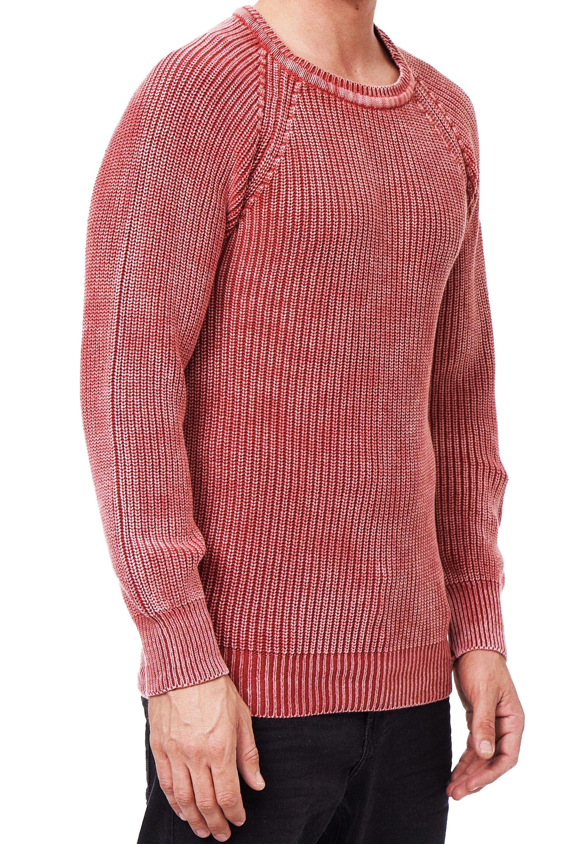R-NEAL Rundhalspullover Streetwear Pullover Verwaschen im Oversized Look Grobstrick Pullover
