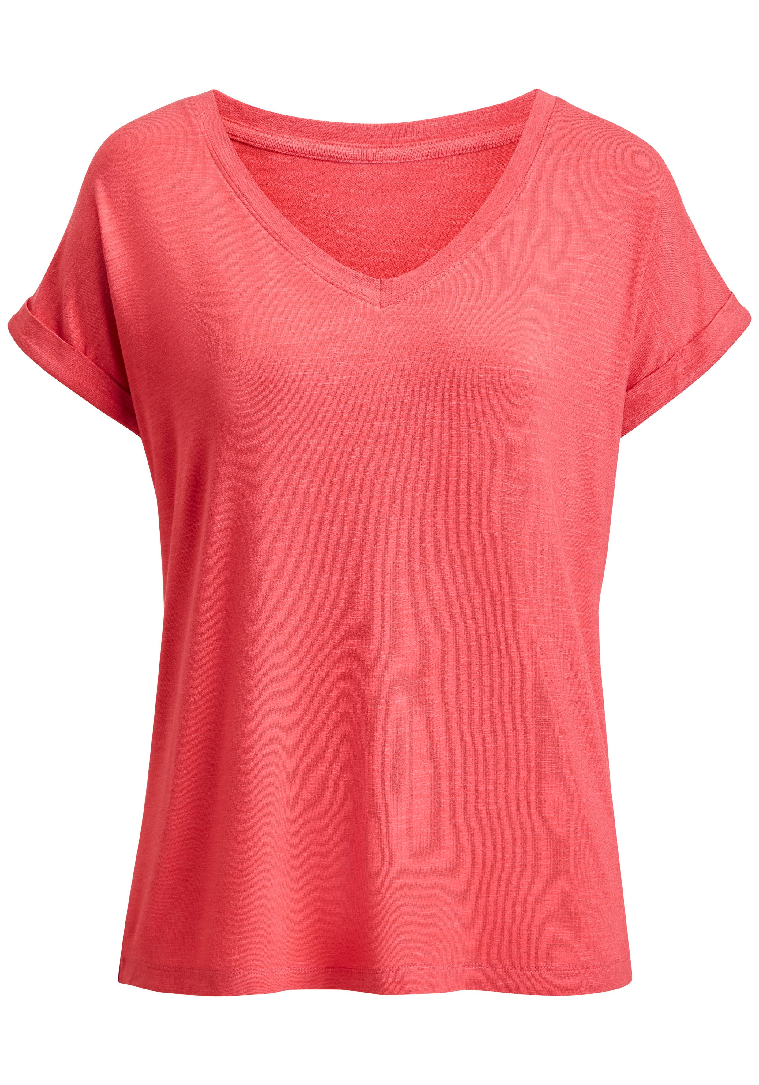 Beachtime V-Shirt mit fixiertem Ärmelumschlag (1-tlg) aus luftiger Viskose-Qualität. € 19,99, (€ 19,99 pro 1 Stk).