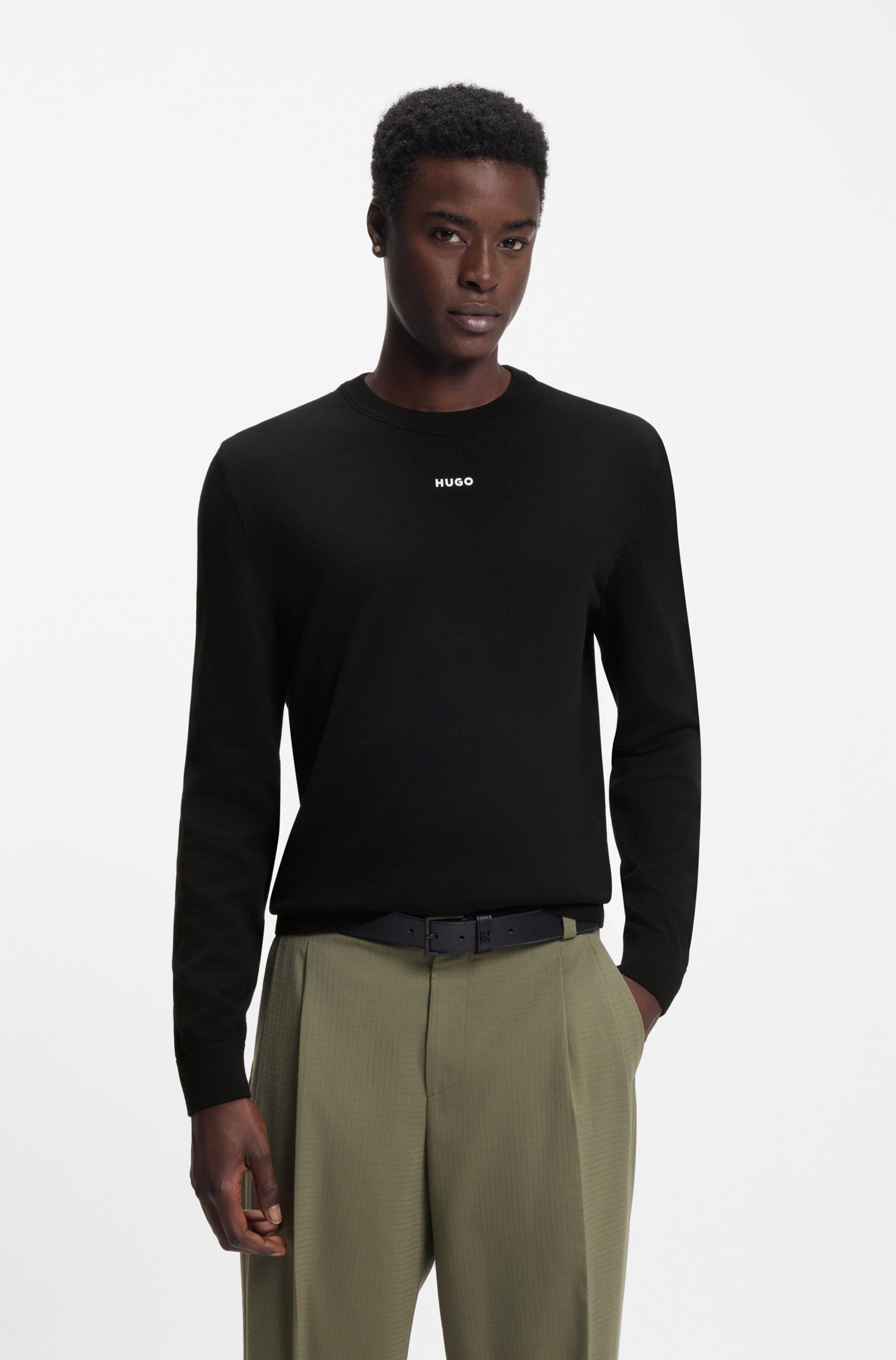 HUGO Rundhalspullover San Cassius-C2 Rundhalsausschnitt, Slim Fit, Feinstrick