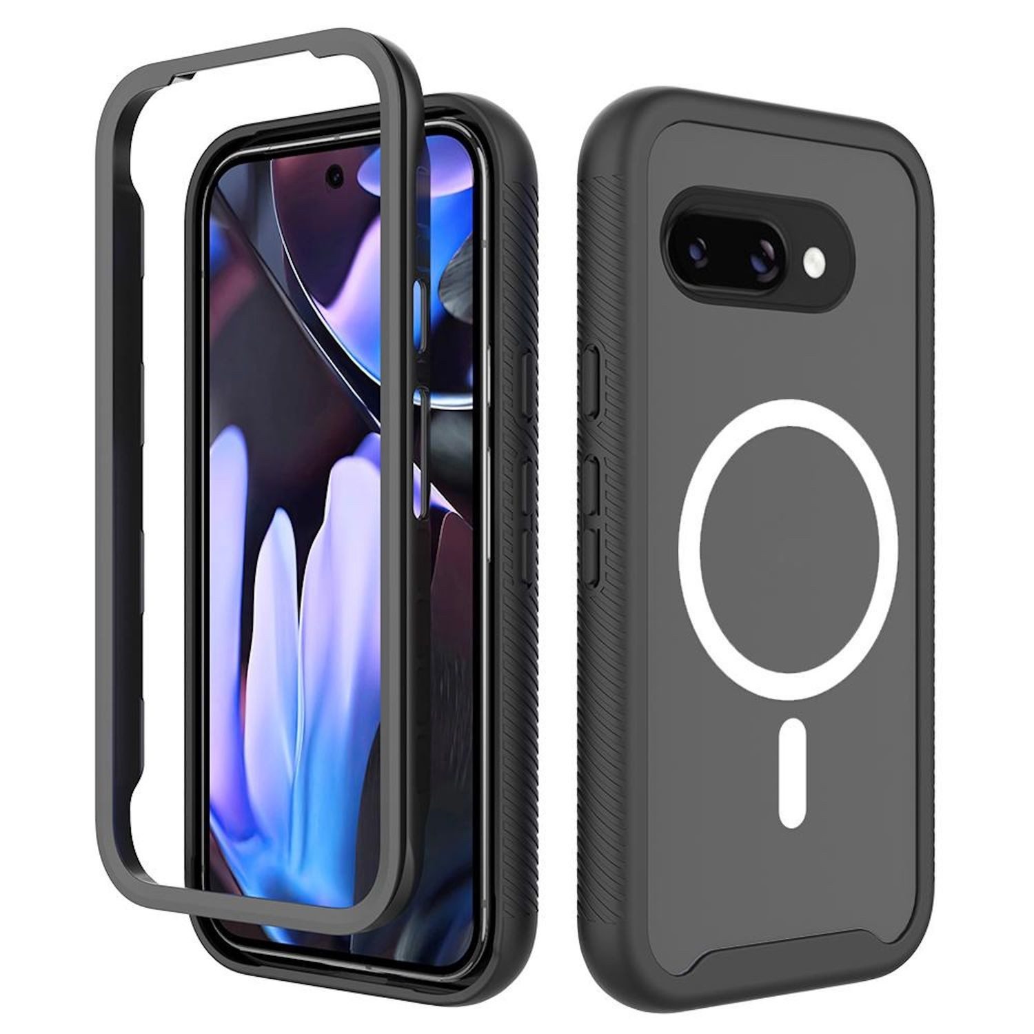 Wigento Handyhülle Für Google Pixel 9a Sky Series MagSafe PC TPU Hülle Bumper Schwarz, Stoßfest, integrierter Bildschirmschutz, klare Rückseite