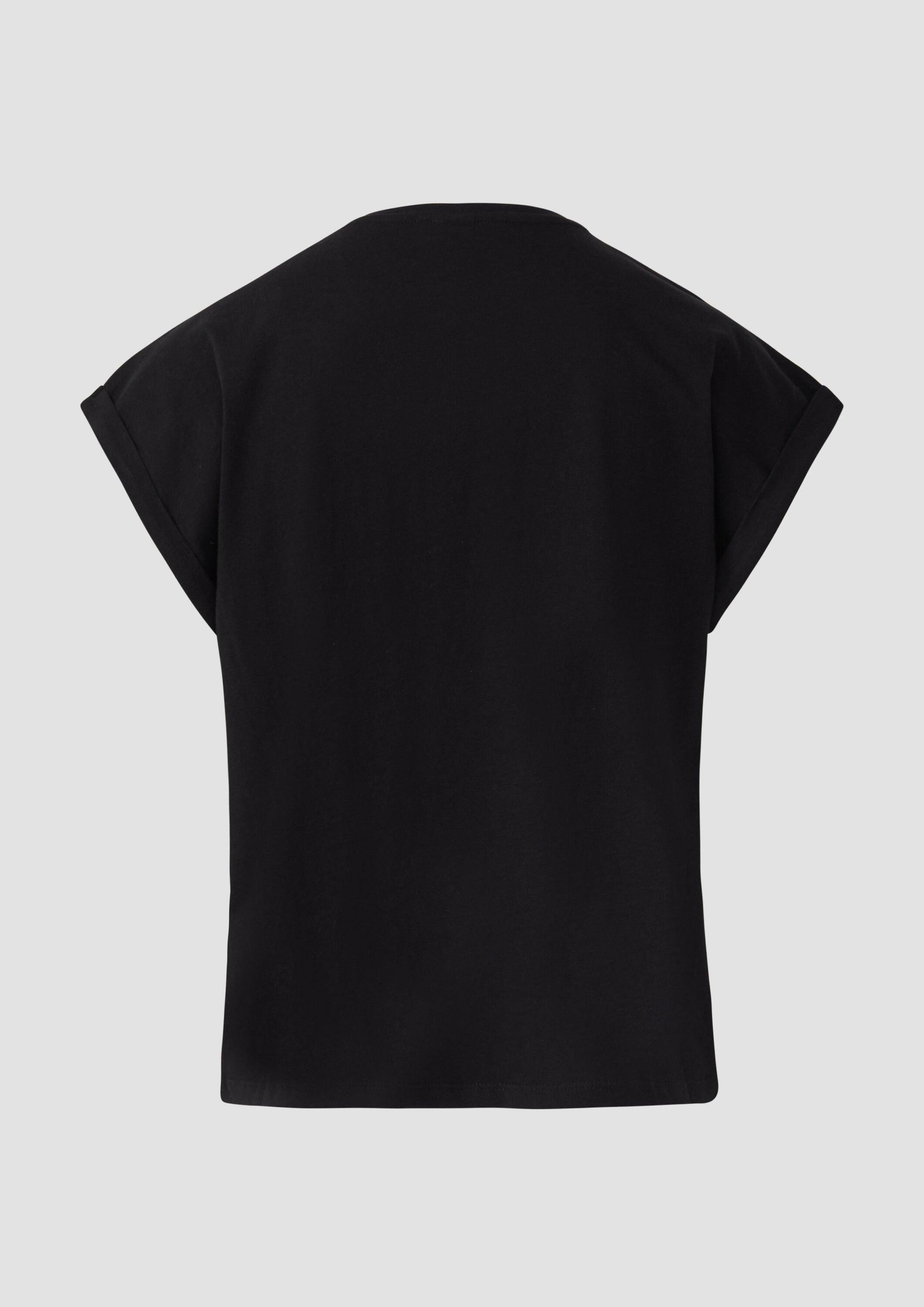 QS Kurzarmshirt T-Shirt Lockeres T- Shirt mit Ärmelaufschlag und Frontprint günstig online kaufen