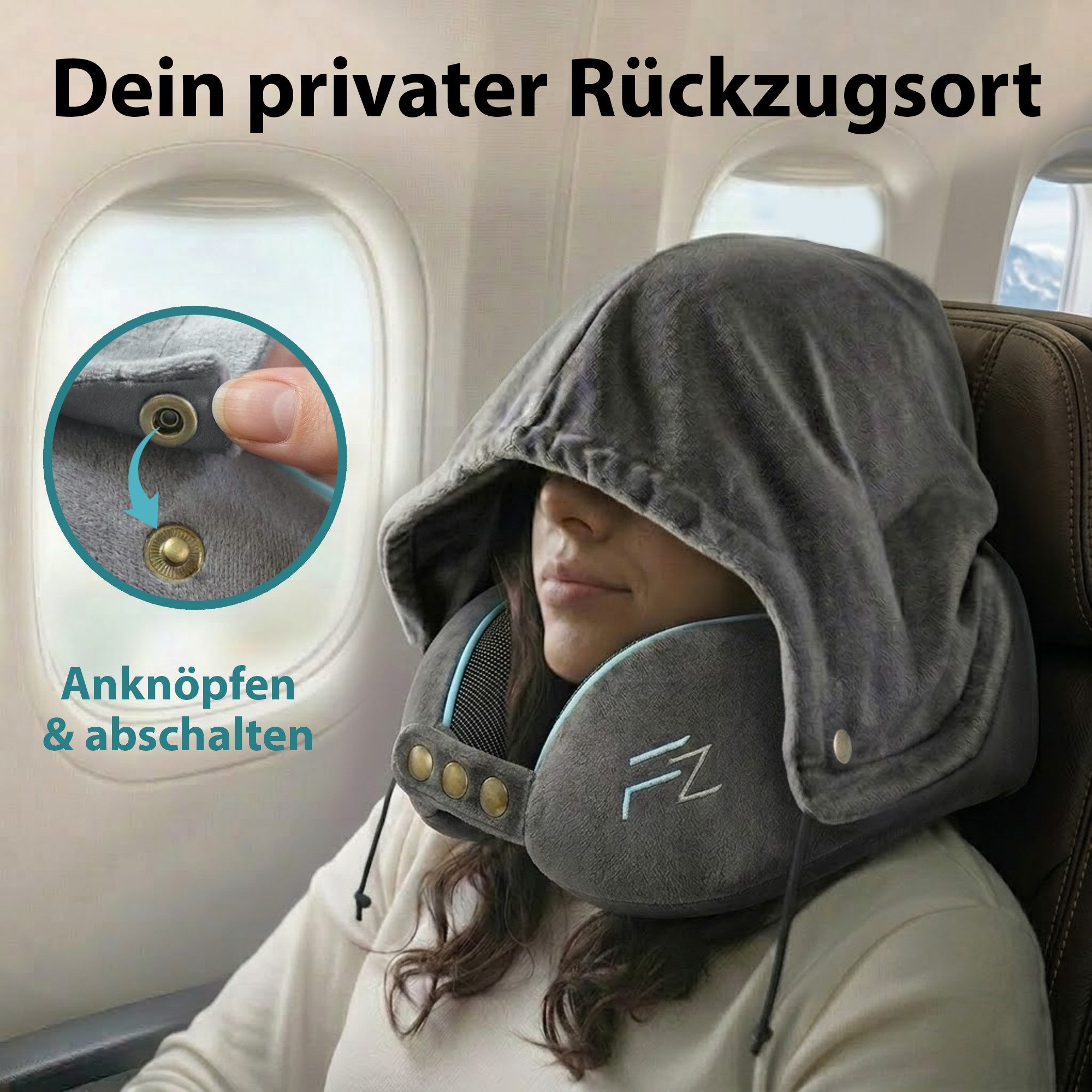 FLOWZOOM Nackenhörnchen COMFY Nackenkissen Flugzeug & Auto – Reisekissen Memory-Schaum, Nackenhörnchen für Erwachsene - Nackenkissen Reisen - verstellbar – Bild 2 von 5