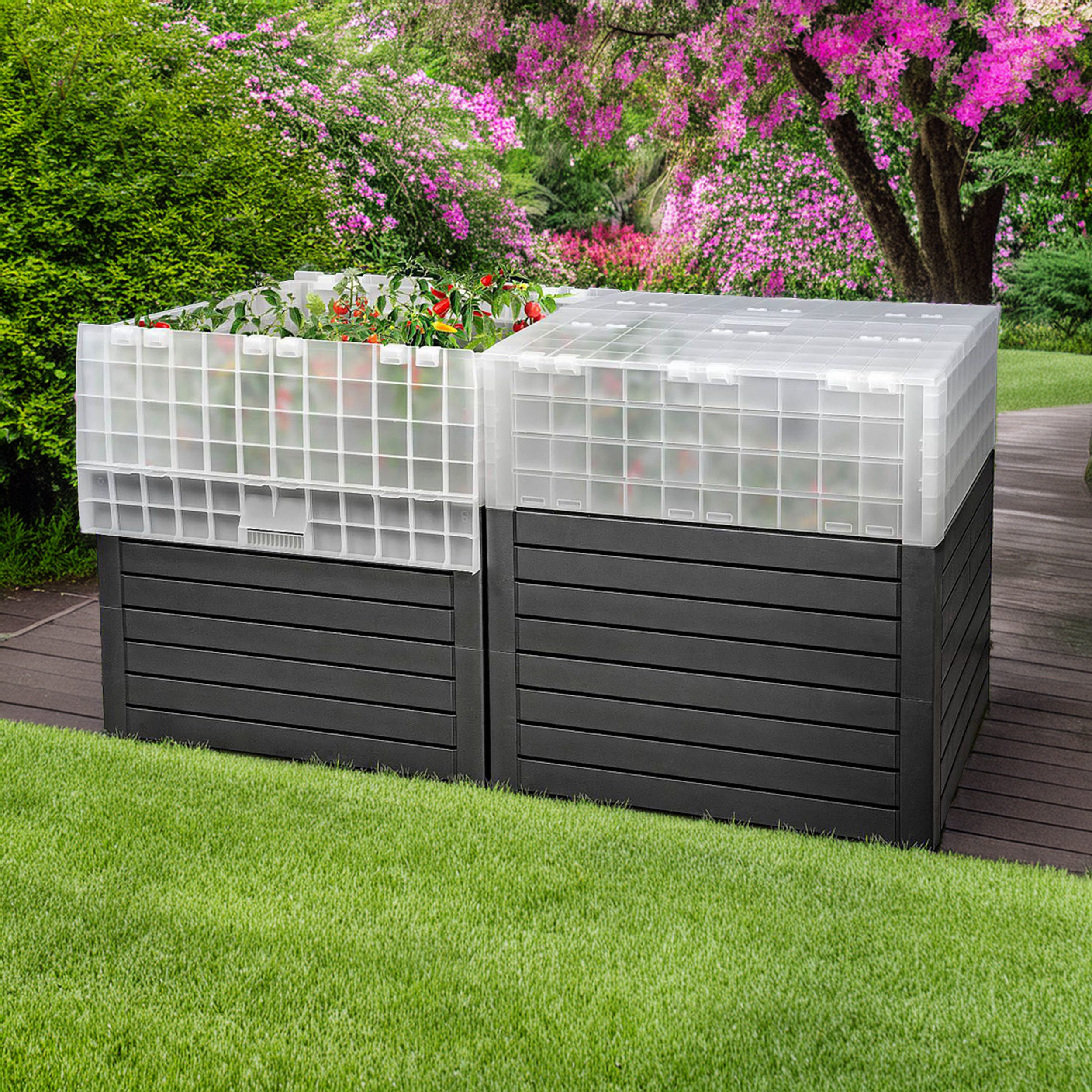 Jelenia Plast Frühbeetaufsatz XXL-Hochbeet Gewächshaus mit Frühbeetaufsatz – ca. 156 × 79 × H 81 cm