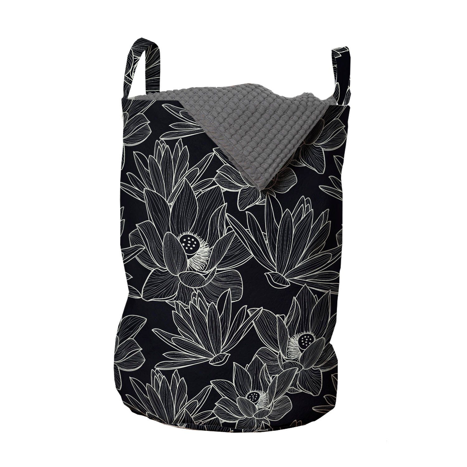 Abakuhaus Wäschesäckchen Wäschekorb mit Griffen Kordelzugverschluss für Waschsalons, Blumen Lotus Flower Drawing