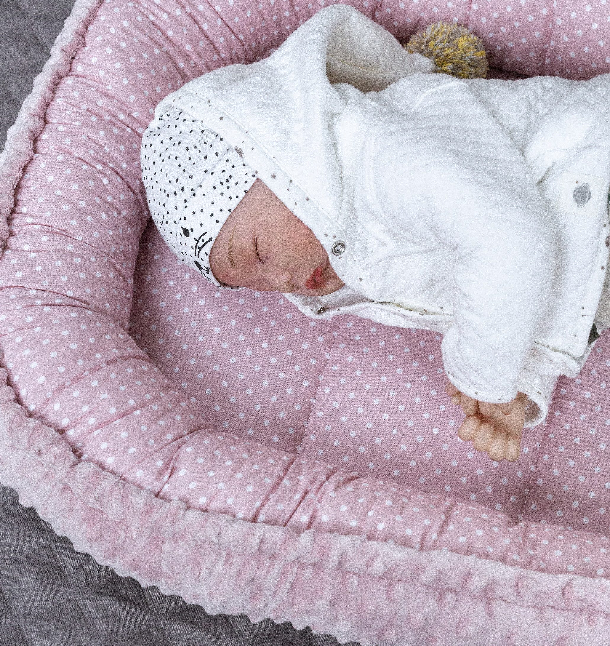 Bettnestchen Punkte ROSA/ MINKY Altrosa Polar Fleece Babynest Babyausstattung