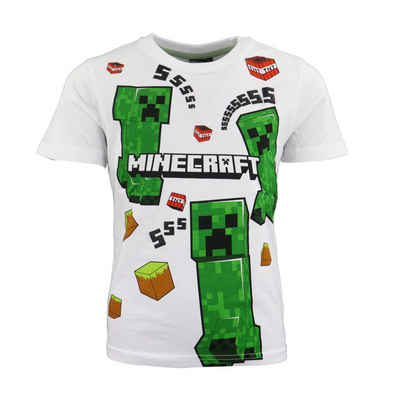 Minecraft Print-Shirt Minecraft Creeper White Kinder jungen T-Shirt Gr. 116 bis 152, 100% Baumwolle