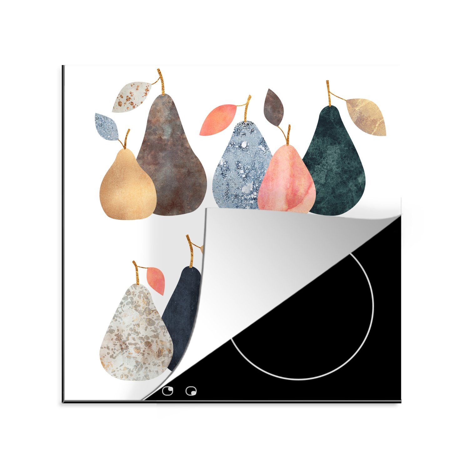 MuchoWow Herdblende-/Abdeckplatte Birne - Pastell - Obst - Design, Vinyl, (1 tlg), 78x78 cm, Ceranfeldabdeckung, Arbeitsplatte für küche