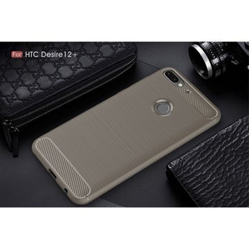 König Design Handyhülle HTC Desire 12 Plus, HTC Desire 12 Plus Handyhülle Carbon Optik Backcover Grau