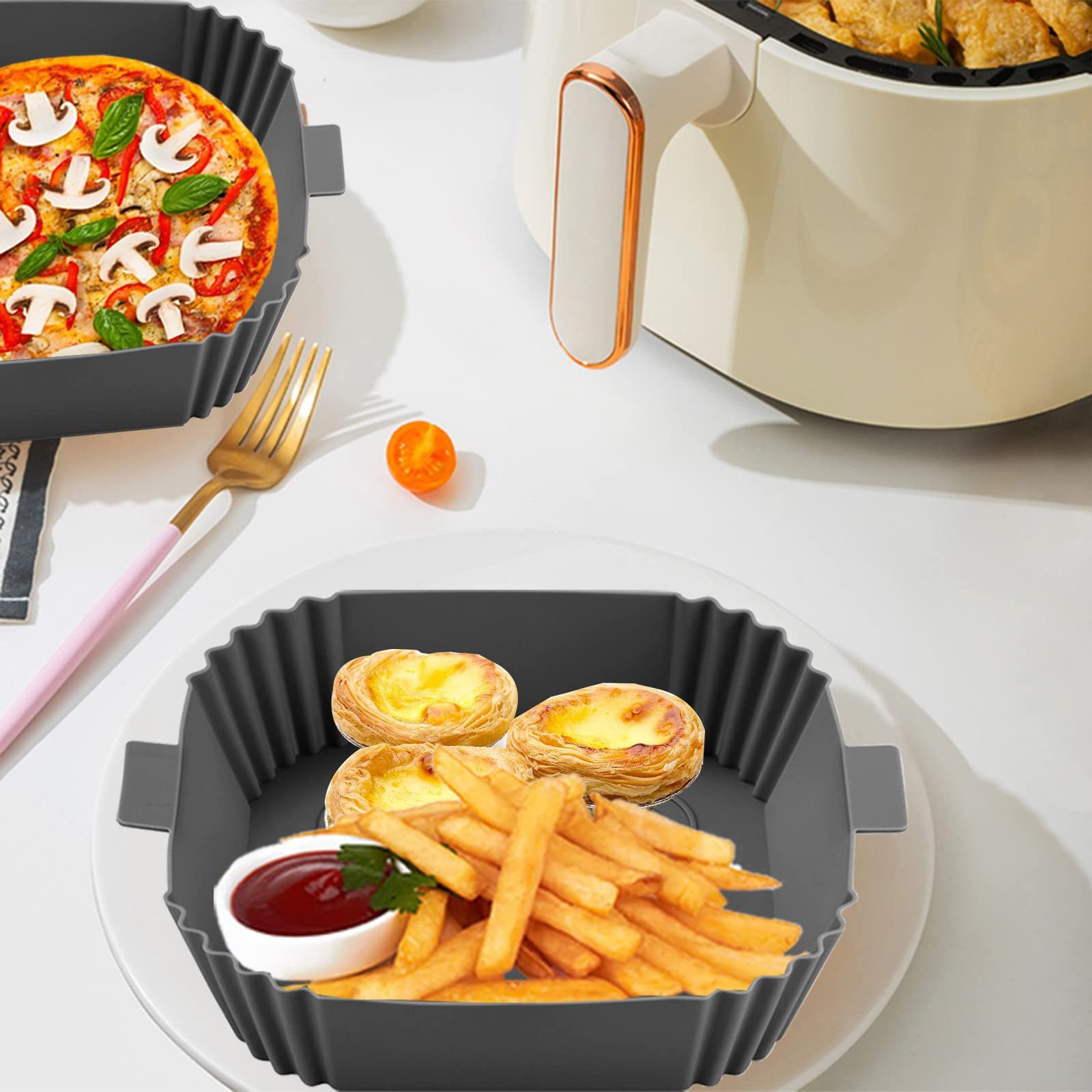 Agger Silikonform Airfryer Silikonform 2er Set – Wiederverwendbare Einlage, (2-tlg), für Heißluftfritteuse, Antihaft, Hitzebeständig