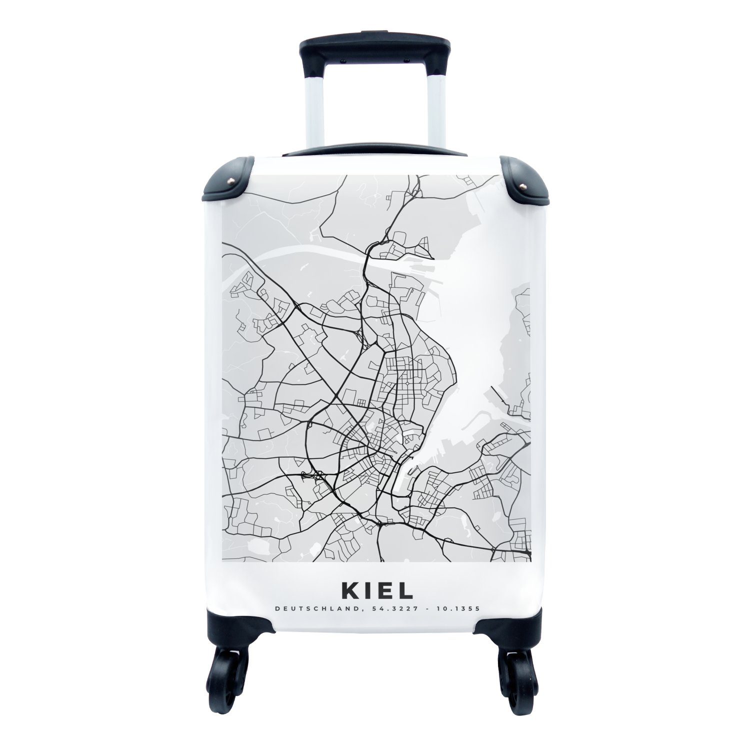 MuchoWow Handgepäckkoffer Stadtplan - Kiel - Karte - Deutschland, 4 Rollen, Reisetasche mit rollen, Handgepäck für Ferien, Trolley, Reisekoffer