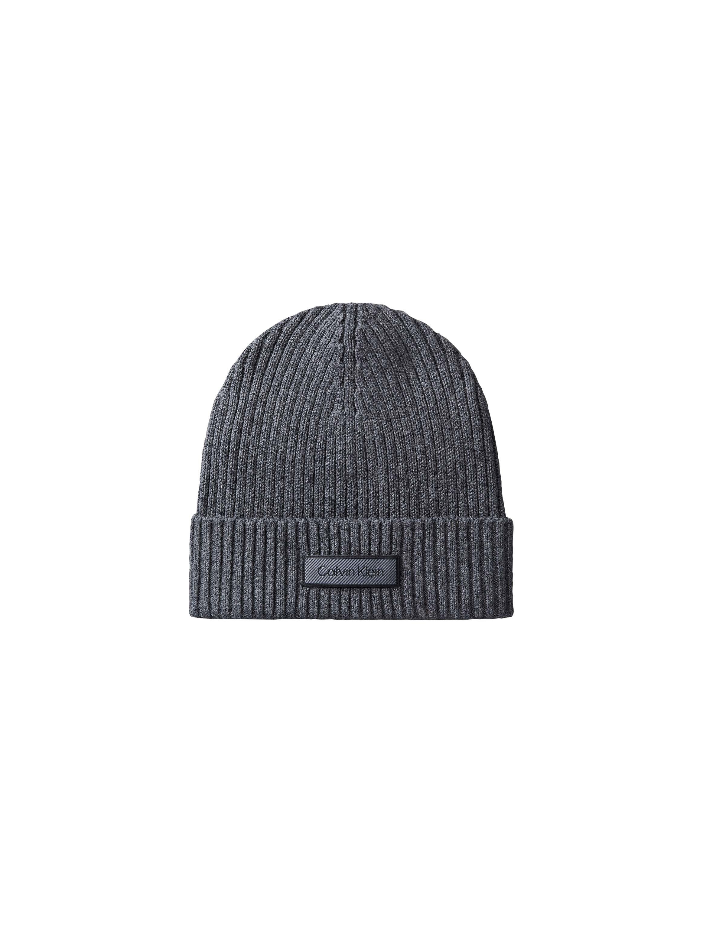 Calvin Klein Strickmütze PATCH CHUNKY RIB COTTON BEANIE mit Markenlogo