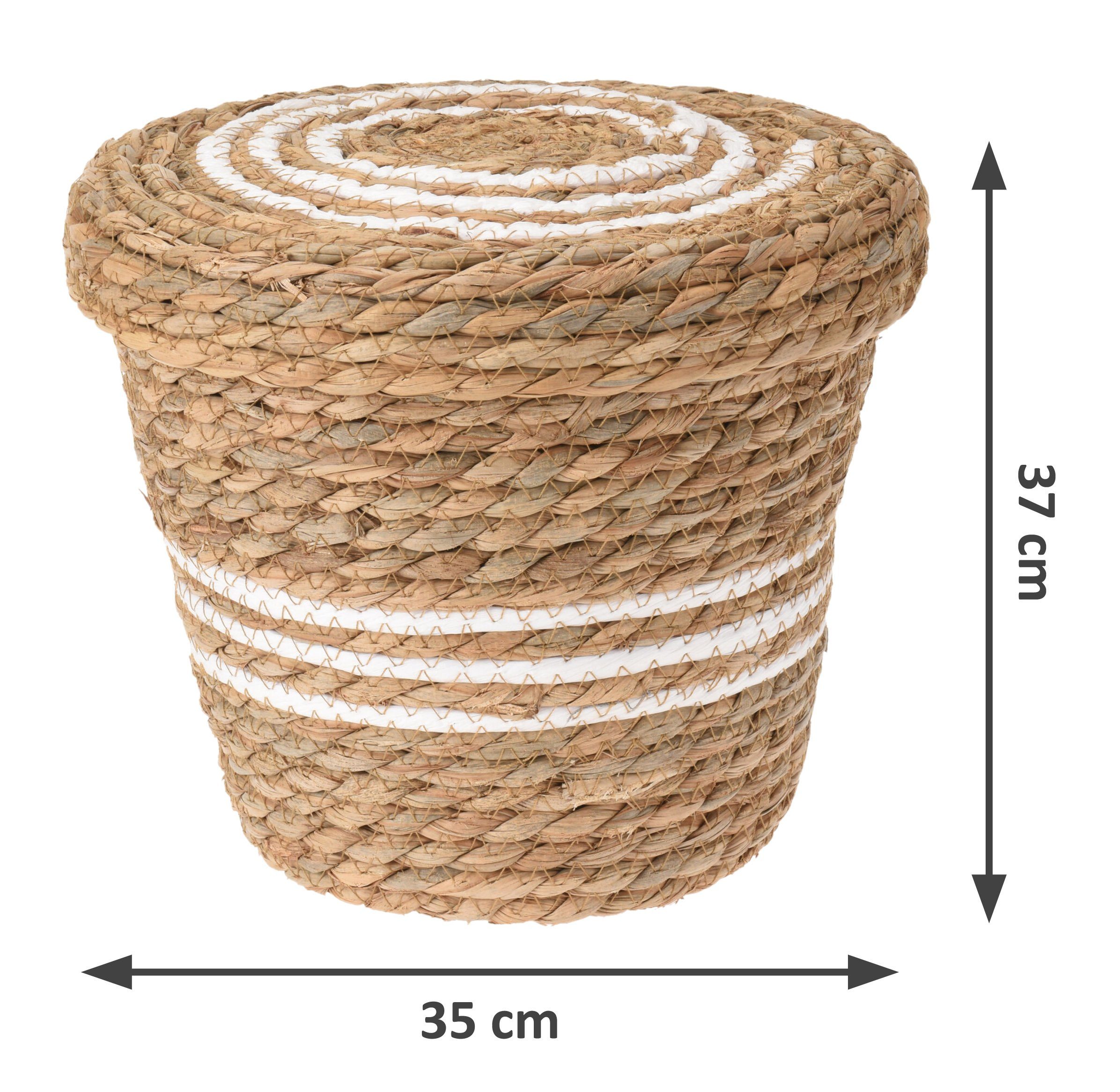 Spetebo Allzweckkorb Set Aufbewahrungskorb aus Seegras 37, 32, 26 cm (Packung, 1 tlg), Korbset aus Seegras mit Deckel