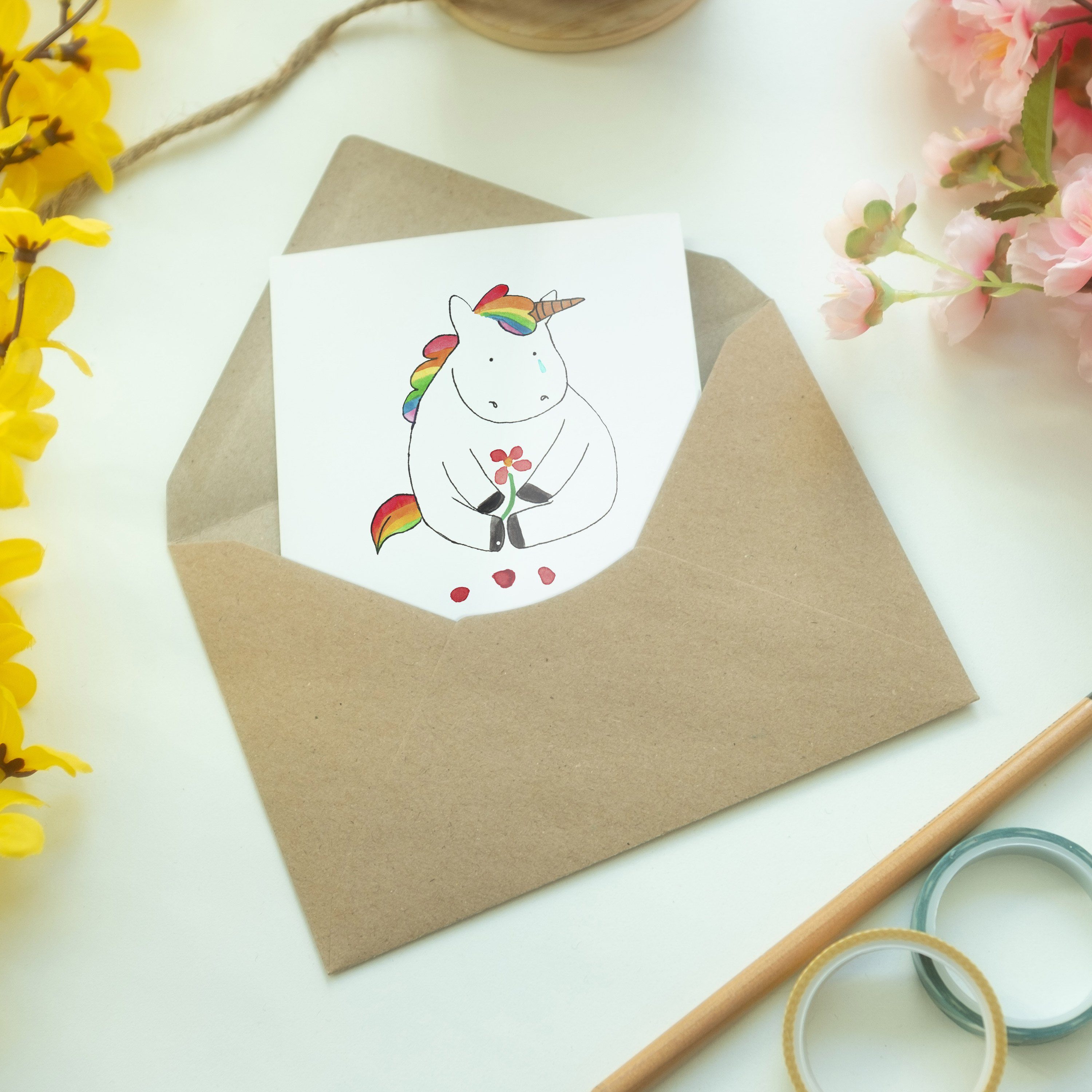 Einladungskarte, - - Grußkarte & Geschenk, Traurig Panda Mr. Mrs. Karte, Einhorn Glückwunsc Weiß