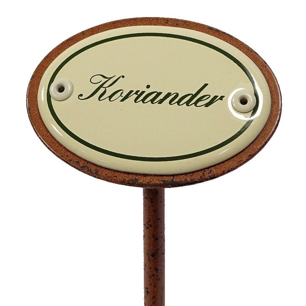 Linoows Gartenstecker Kräuterschild Koriander, Emaille Kräuterstecker günstig online kaufen