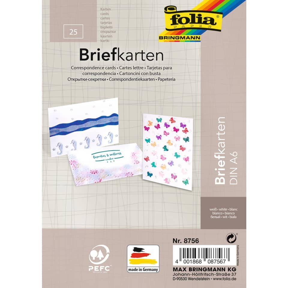 Visitenkarten Folia 8756 Briefkarte - A6, 190 g/qm, weiß, einfach, 25 Stück