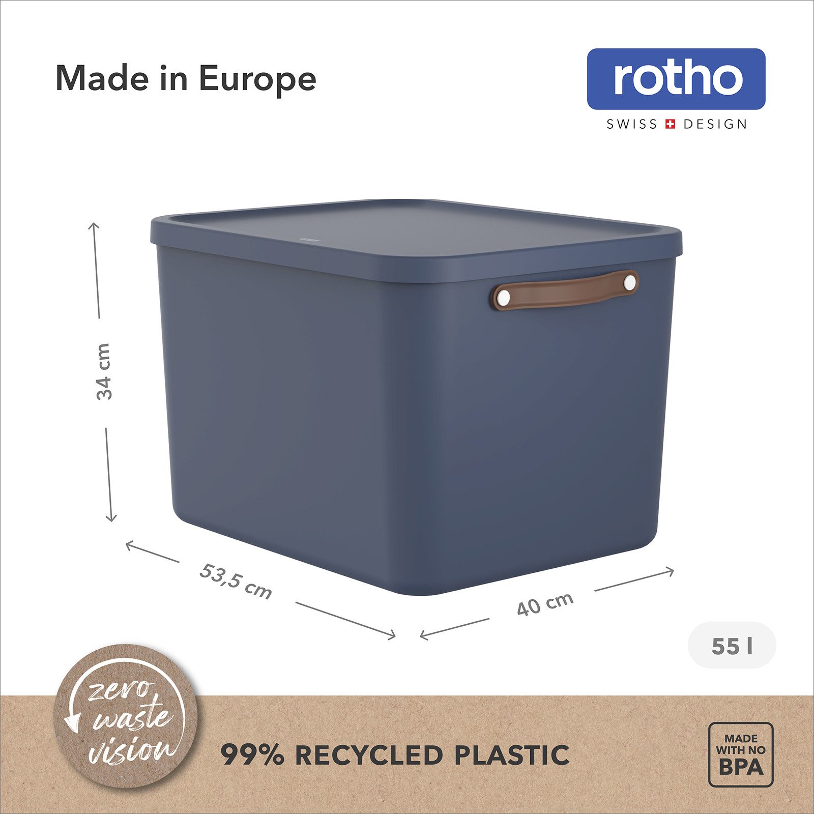 ROTHO Aufbewahrungsbox (Ordnungsboxen im Set, 2er-Set), große Lagerbox ideal für Kleidung, Decken und Haushaltsartikel – Bild 4 von 5