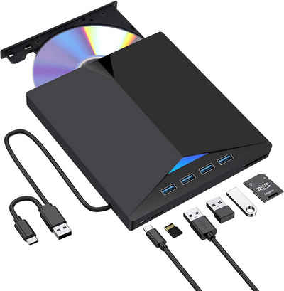 KARLE Externes CD-DVD +/-RW-Laufwerk, CD/DVD-Recorder Diskettenlaufwerk (optisches Laufwerk DVD-Rekorder, Multifunktionaler Blu-ray-DVD-Brenner, Mit SD-Kartenleser, USB 3.0+2.0+Typ-C-Eingangsanschluss, DVD 8x/CD 24x, Mechanischer Cyber-Stil, für Laptops Windows 11/10/8/7, Linux, Mac OS)