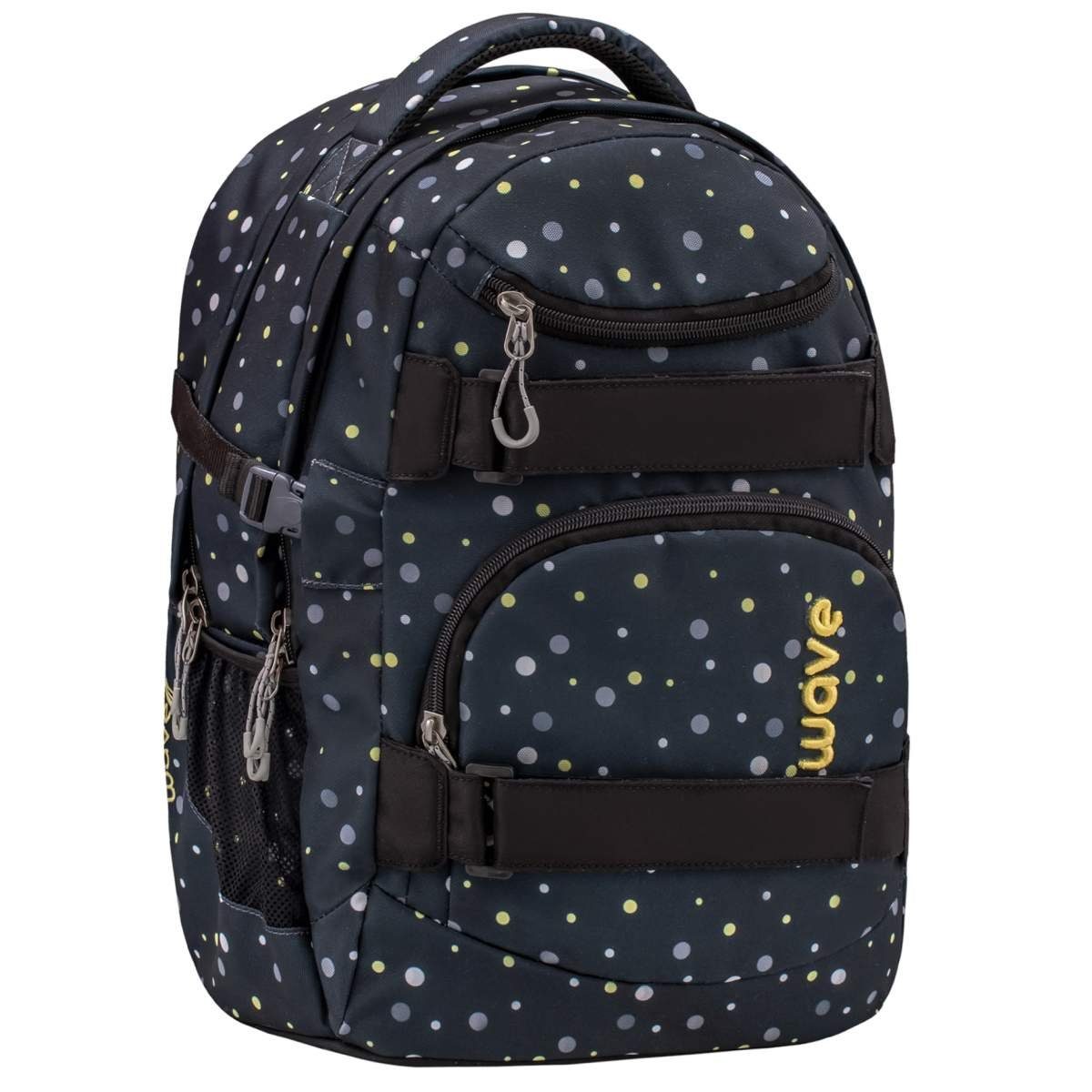 Wave Schulrucksack Infinity, weiterführende Schultasche, Schule, Teenager 5. Yellow Dots and Klasse, ab Black