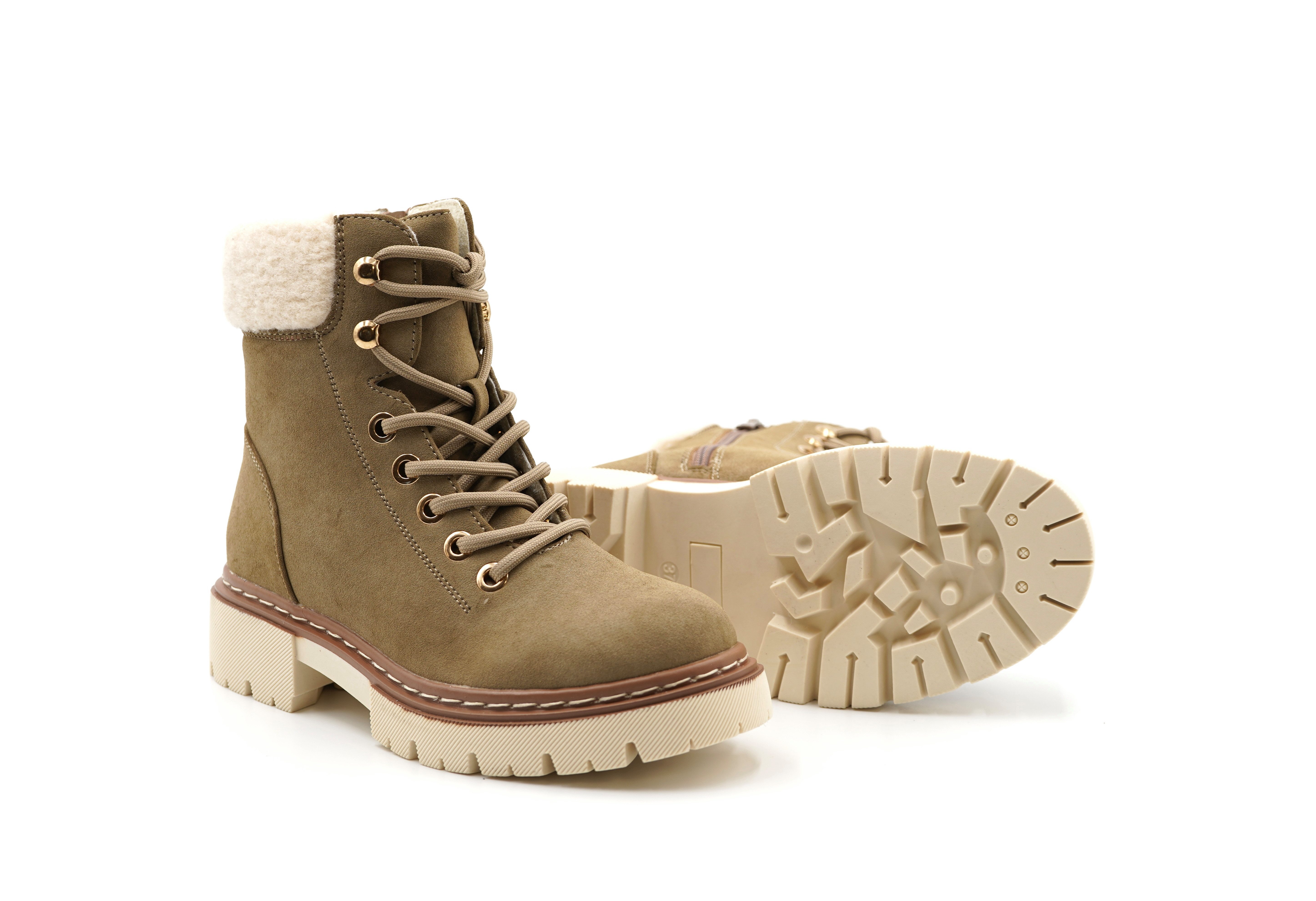 Sonderpostendiscount Damen Boots Khaki gefüttert KA23-226 Bootsschuh