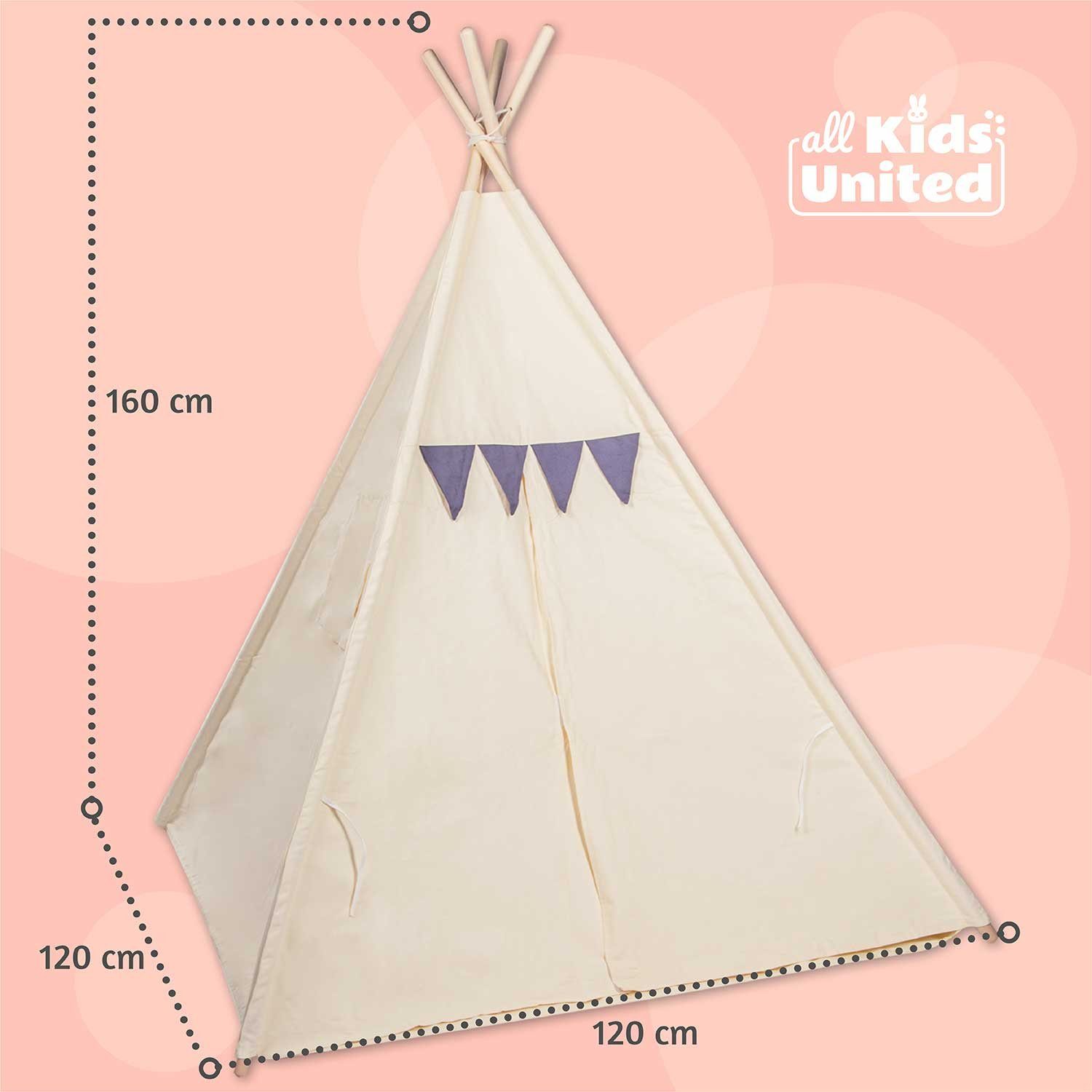 all Kids United Tipi-Zelt ALL KIDS UNITED Tipi Kinderzelt mit Fenster und Tür, Baumwolle & Holz, Kinder-Zelt aus Baumwolle & Holz