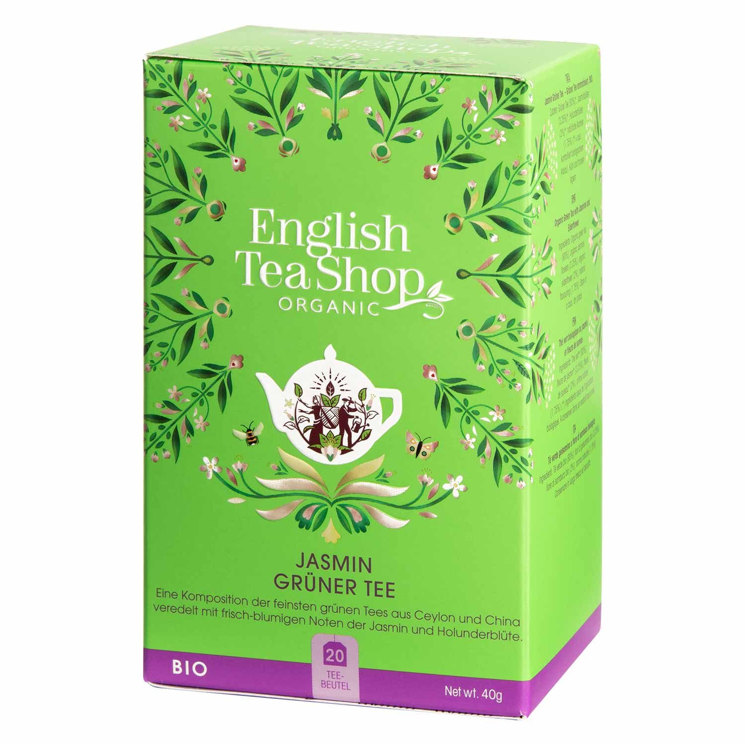 English Tea Shop Tee Jasmin Grüner Tee, BIO, 20 Teebeutel, Florales Jasmin- & Holunder harmonieren perfekt mit der Grüntee-Herbe
