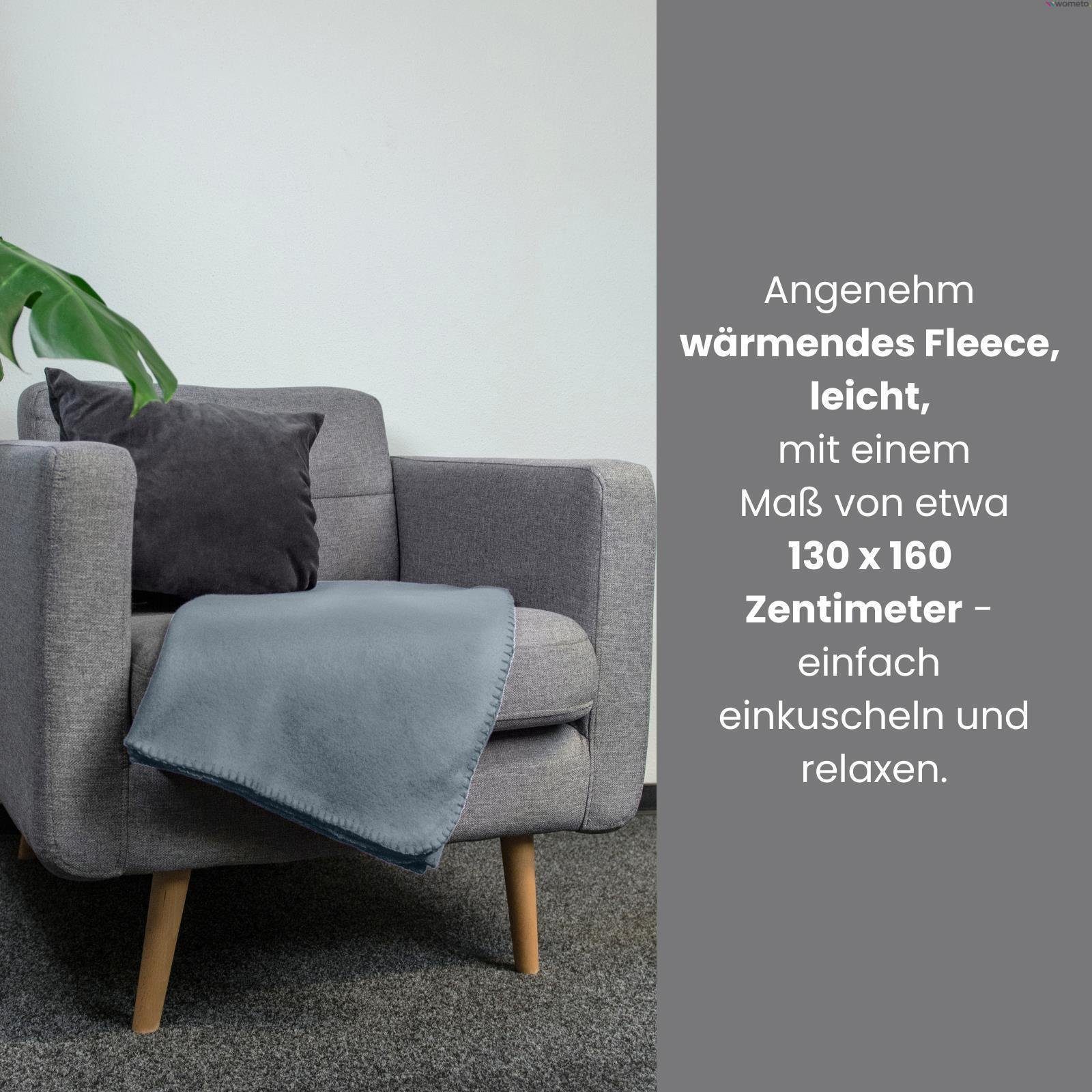 wometo, Polar-Fleece, Kettel-Einfassung & Fleecedecken) mit (3er Anti-Pilling Wohndecke Set grau