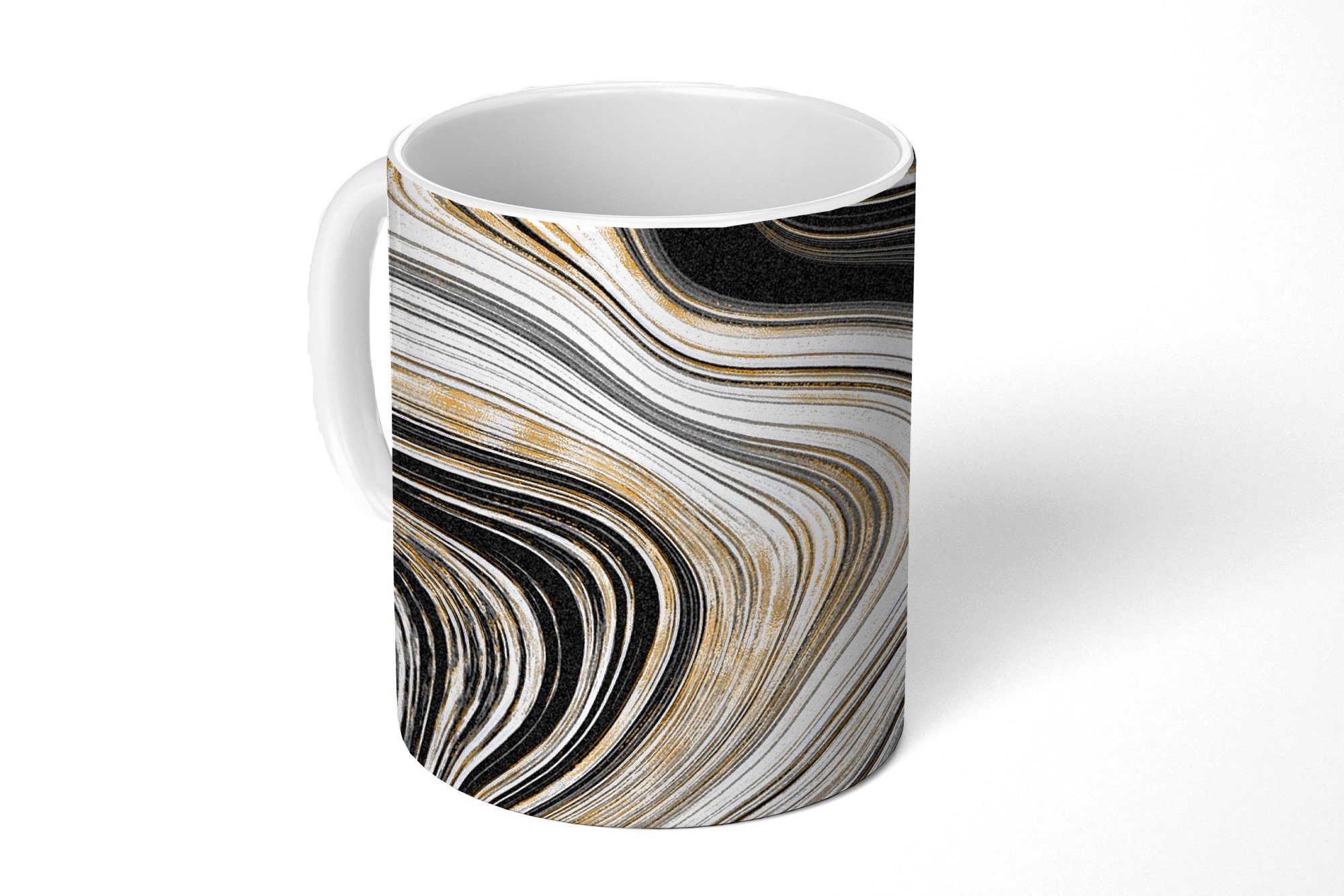 Teetasse, MuchoWow Schwarz, Kaffeetassen, Geschenk - Tasse Keramik, - Gold Teetasse, Marmor Becher,