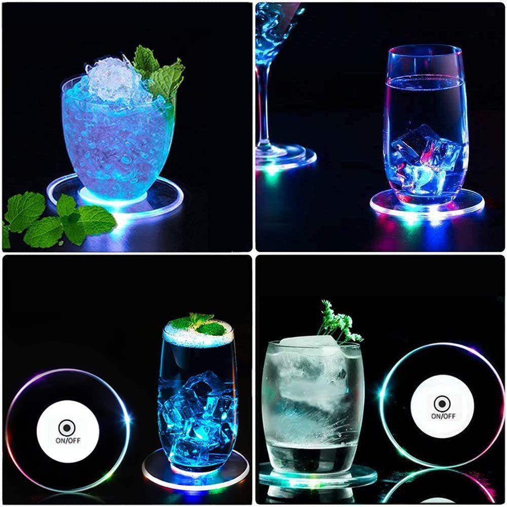 LED-Cocktail-Untersetzer,rutschfeste wasserdichte & ErbseT Bunte 2er Tassenuntersetzer