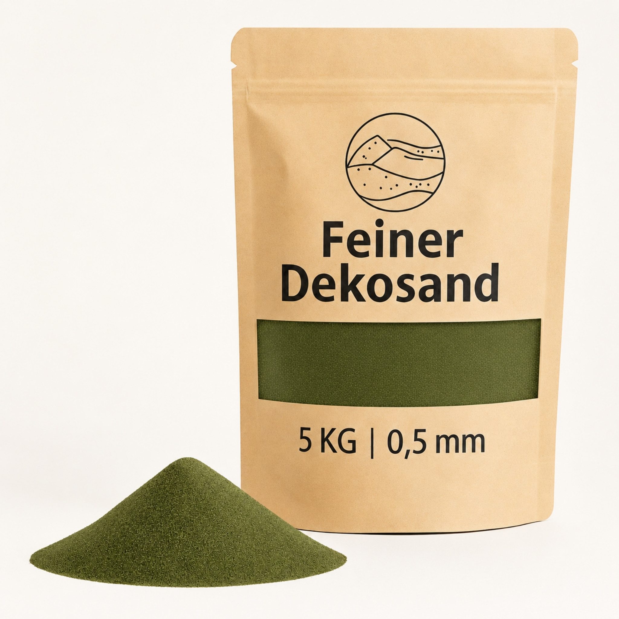 matches21 HOME & HOBBY Dekosand Deko-Sand olivgrün 5 kg für Vasen, Gläser & Streudeko (1-St), Bunter Farbsand als feiner Deko- & Bastelsand