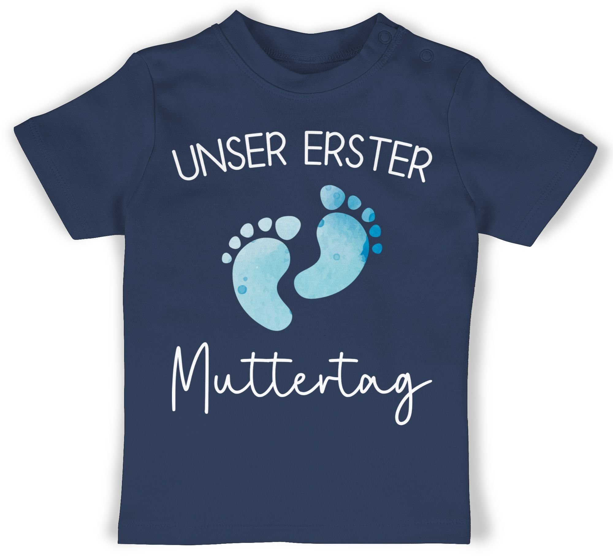 Shirtracer T-Shirt Unser erster Muttertag Aquarell Füße blau Muttertagsgeschenk 1 Navy Blau