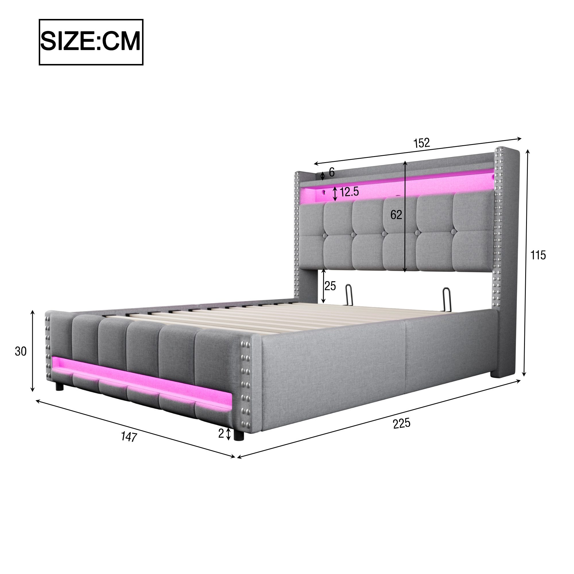 Flieks Polsterbett, LED Hydraulisches Stauraumbett Doppelbett 140x200cm mit günstig online kaufen
