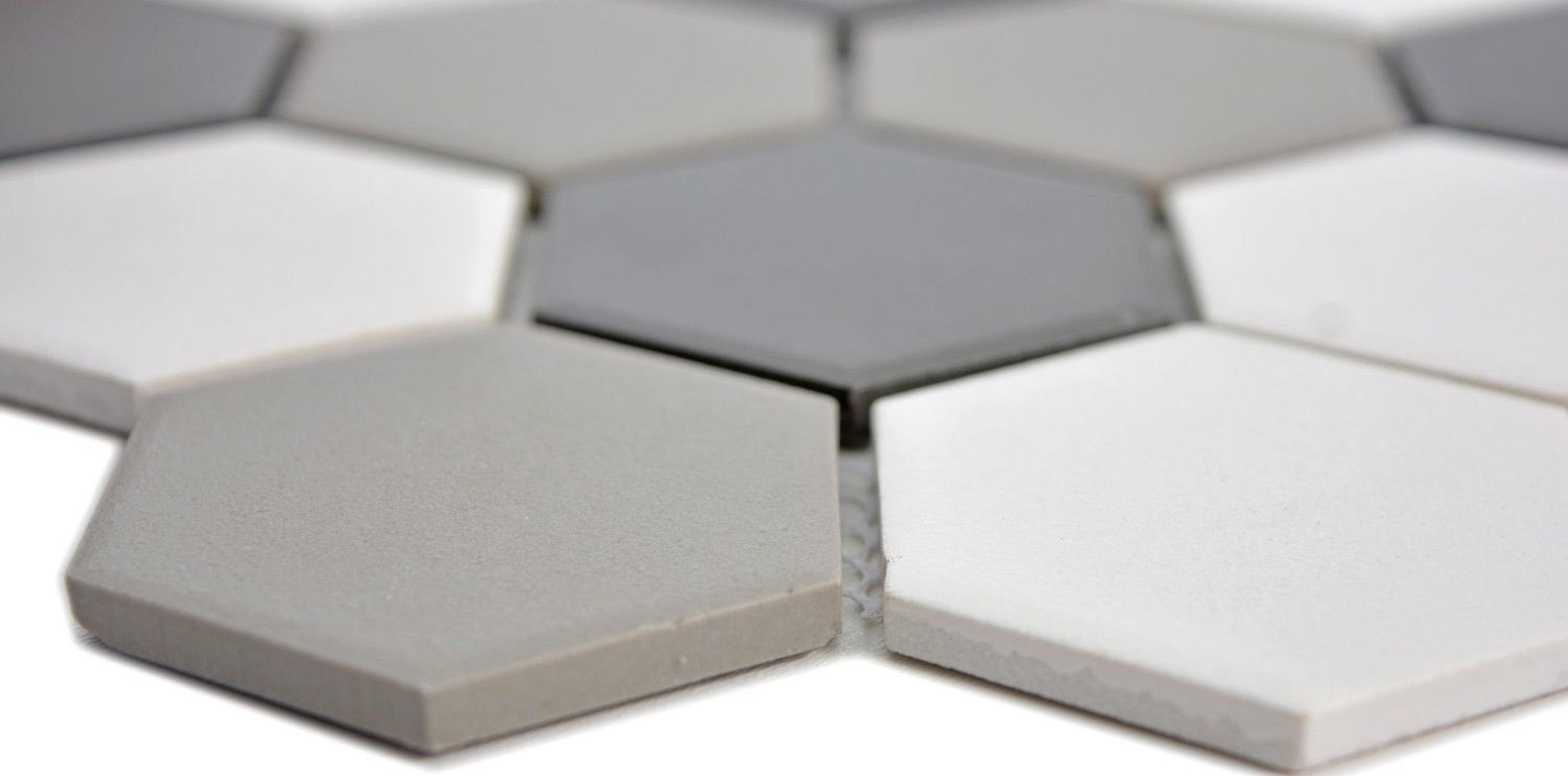 Mosani Bodenfliese Hexagon Mosaik Fliese Keramik weiß grau schwarz rutschsicher