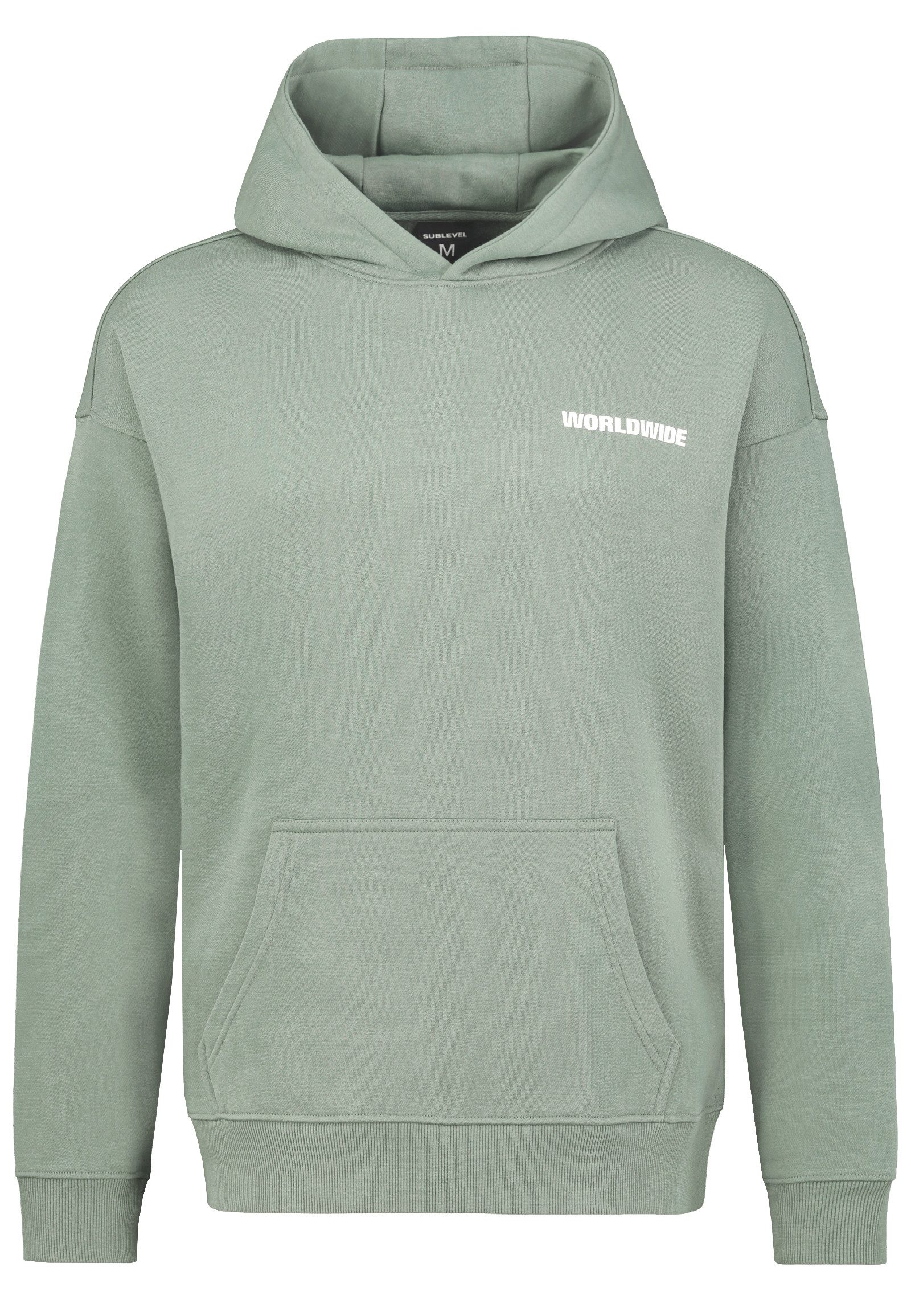 SUBLEVEL Hoodie mit Weltmotiv und Kängurutasche günstig online kaufen