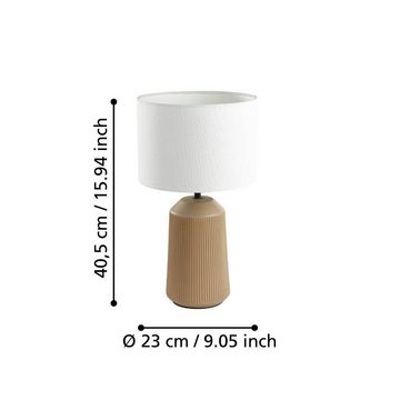 EGLO Tischleuchte CAPALBIO, ohne Leuchtmittel, Nachttischlampe, Keramik in Sandfarben und Textil in Weiß, E27 Fassung