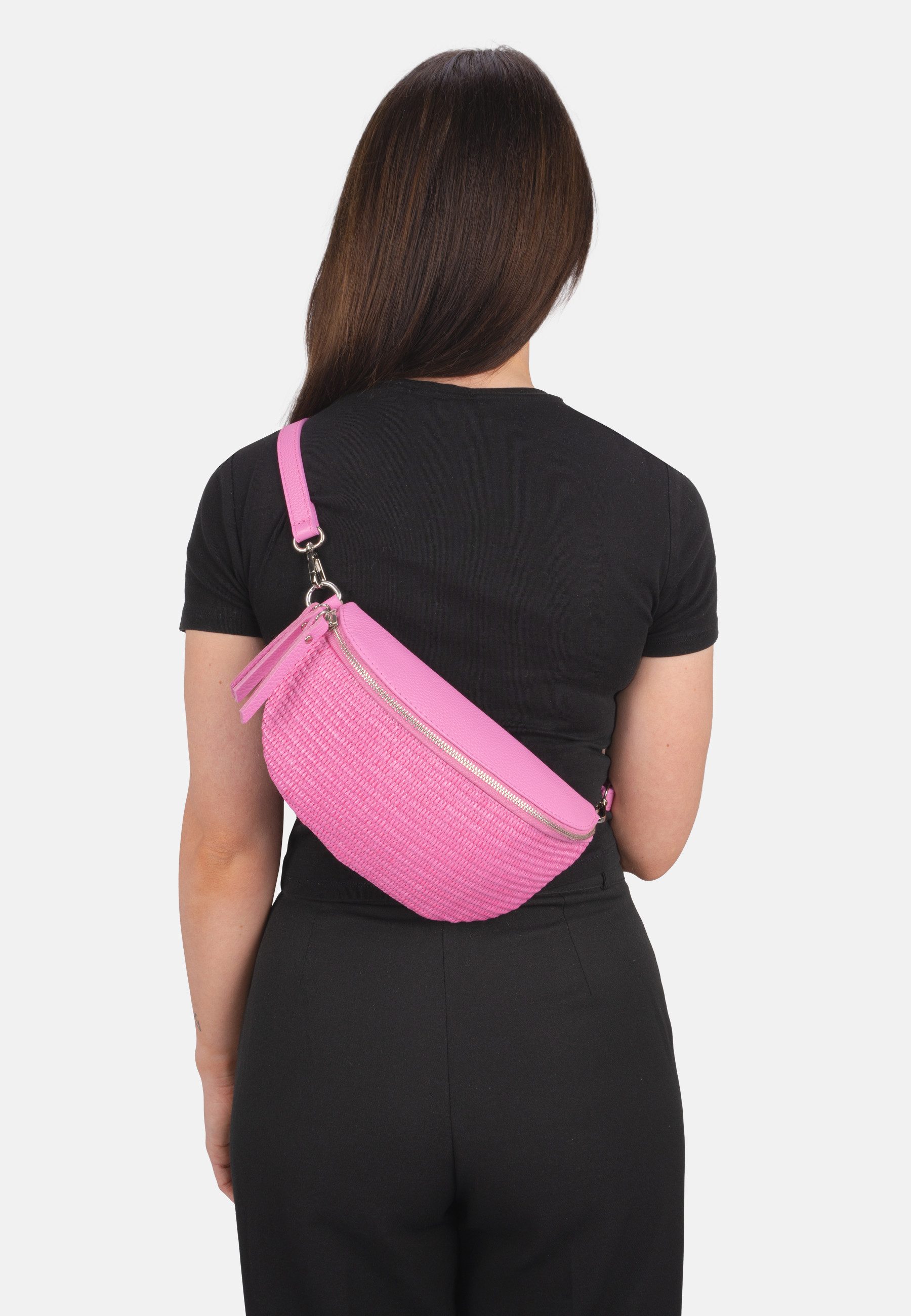 Seasons of April Gürteltasche JUNA CROSSBODY BAG SIZE M, Damen Raffia Ledertasche: Umhängetasche Gürteltasche, verstellbar