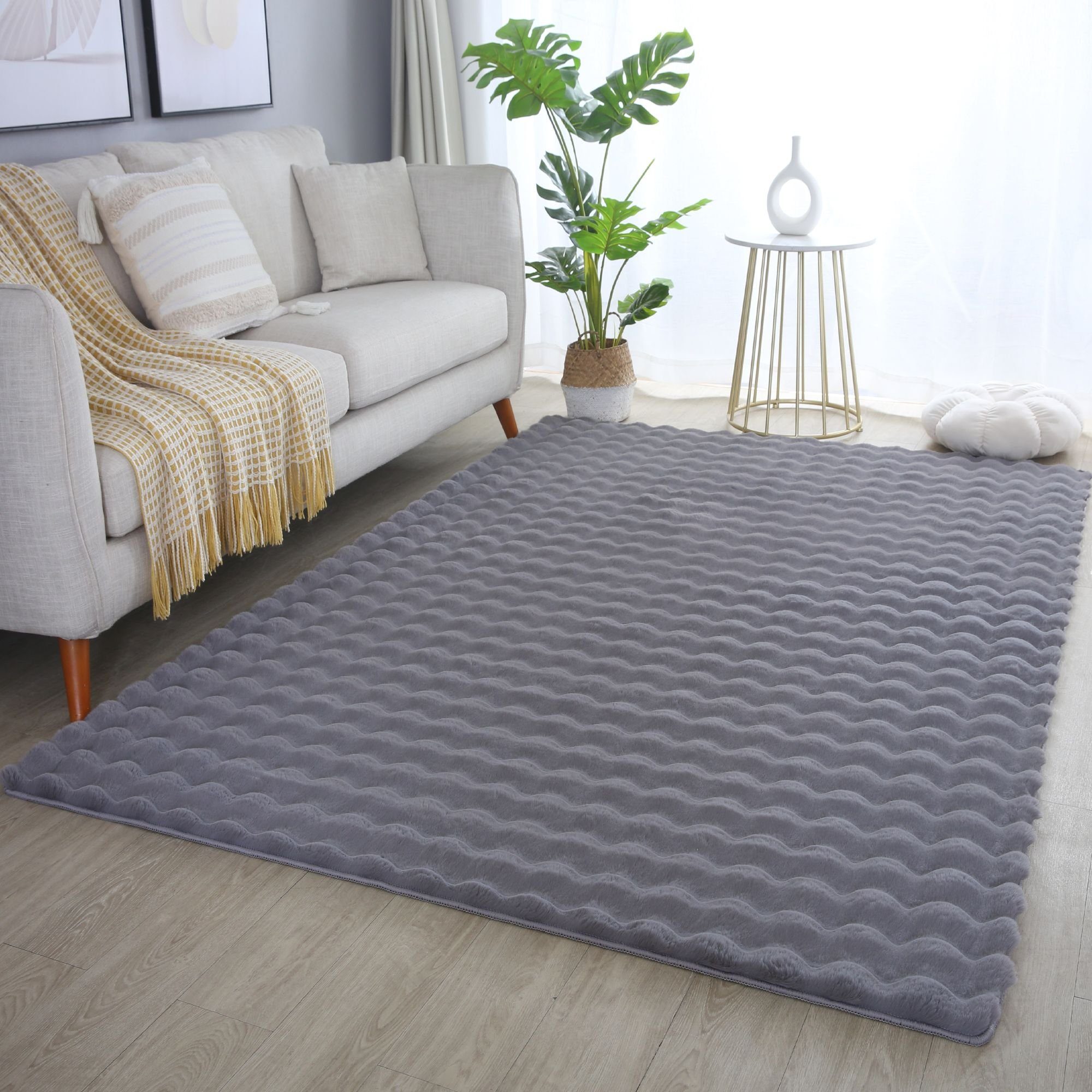 Soft Plüsch - Teppich 3D Unicolor flauschig Einfarbig Grau Carpetsale24, Läufer, Optik Wohnzimmer Einfarbig, Höhe: mm, Teppich Fellteppich 25