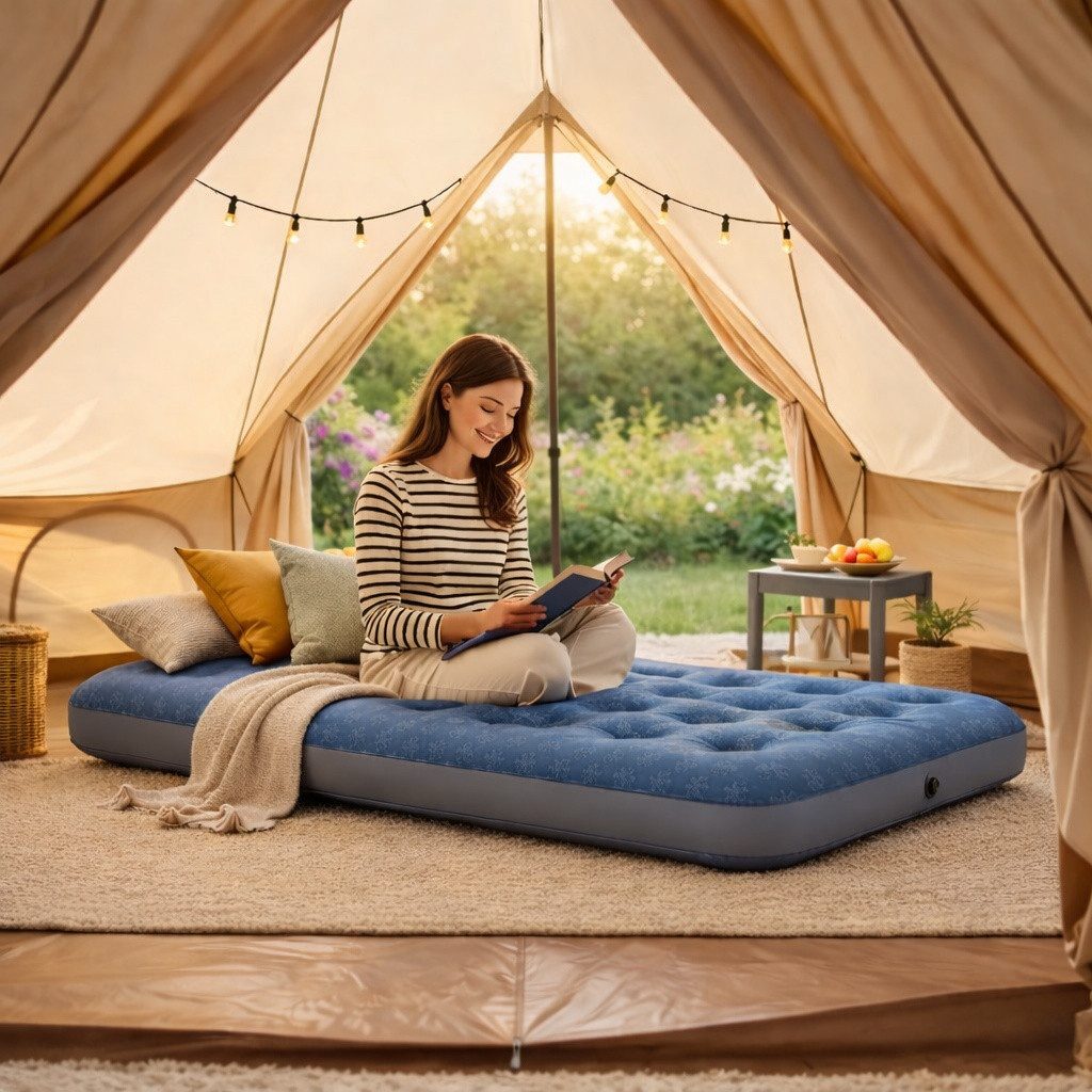 Avenli Luftmatratze Luftbett Camping für 1 Person grün mit Dekor 191x99x22cm Twin-Size, (aufblasbar Ideal als Reisebett oder Isomatte, 1-St., für Indoor und Outdoor mit beflockter Oberfläche), Campingmatratze ohne Pumpe
