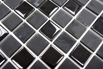 Mosani Mosaikfliesen Quadratisches Glasmosaik Selbstklebend schwarz glanzmatt, Spritzwasserbereich geeignet, Küchenrückwand Spritzschutz