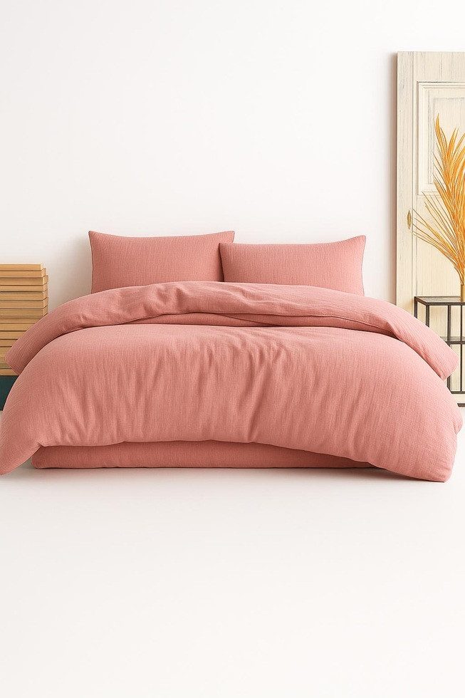 Sandiik Bettwäsche Musselin Bettwäsche in Pfirsichrosa, made in Stuttgart aus Biobaumwolle