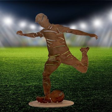 Rostikal Gartenfigur Fußball Dekofigur 40 cm Fußballspieler, Wahlweise in schwarz oder rostig