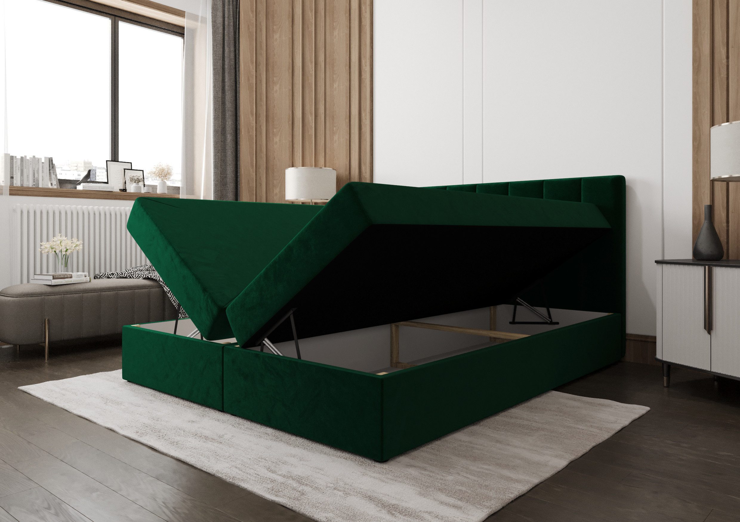 B&B Home Boxspringbett Boxbett Adelle III 180 cm 200 cm (H3 Matratze Bonellfederung, Kopfteil, Bettkasten und Topper)