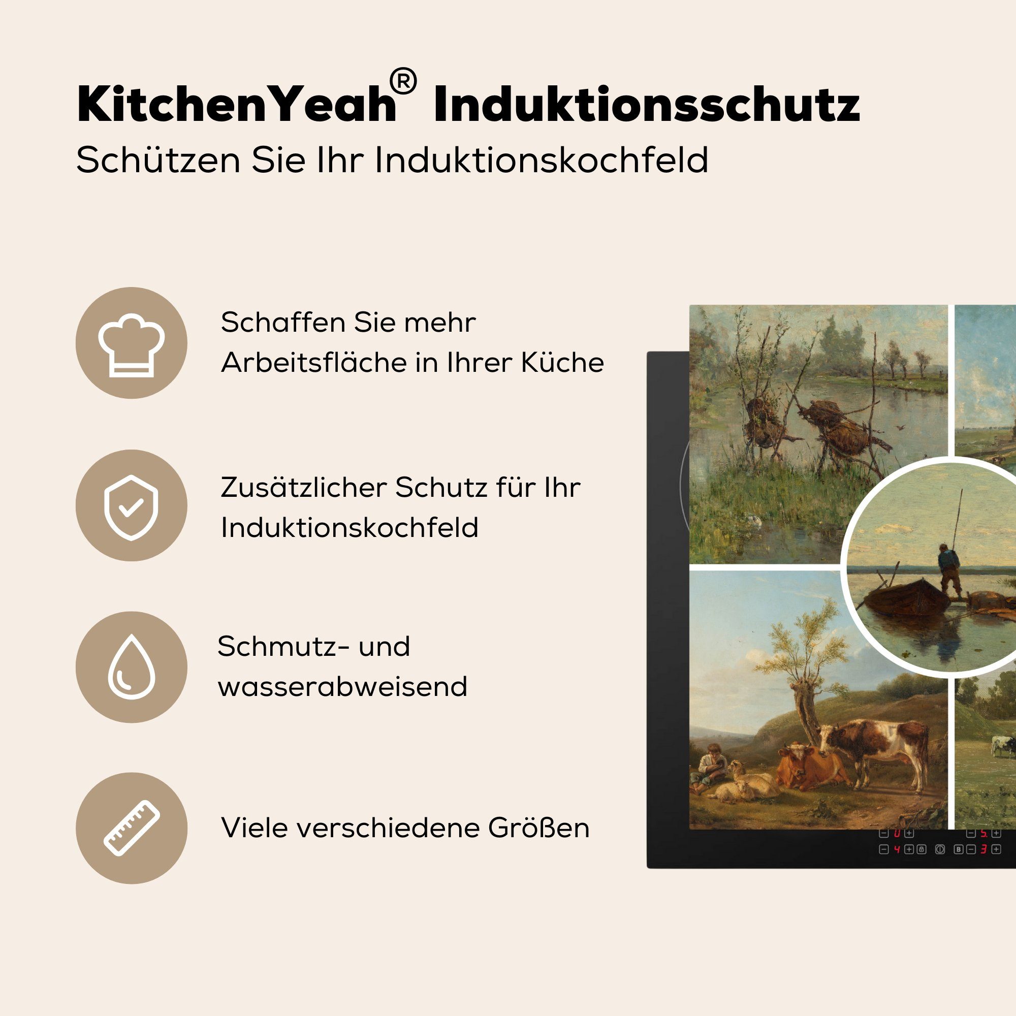 (1 cm, 78x78 Niederlande küche Arbeitsplatte Kunst Ceranfeldabdeckung, Herdblende-/Abdeckplatte MuchoWow Vinyl, Collage, - tlg), - für