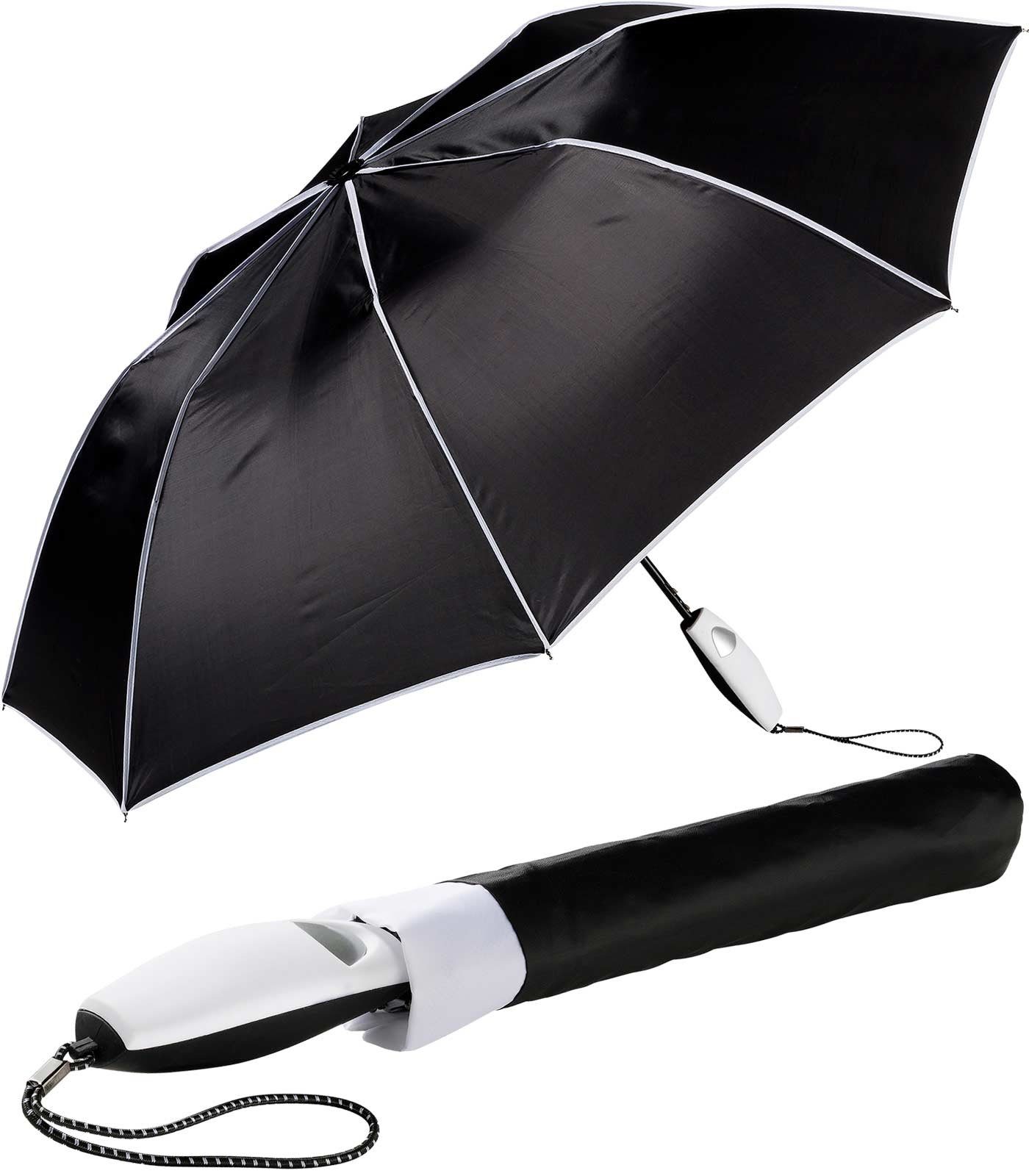 Impliva Taschenregenschirm Falconetti Auf-Automatik farblich passender Griff, auffallend schwarz-weiß
