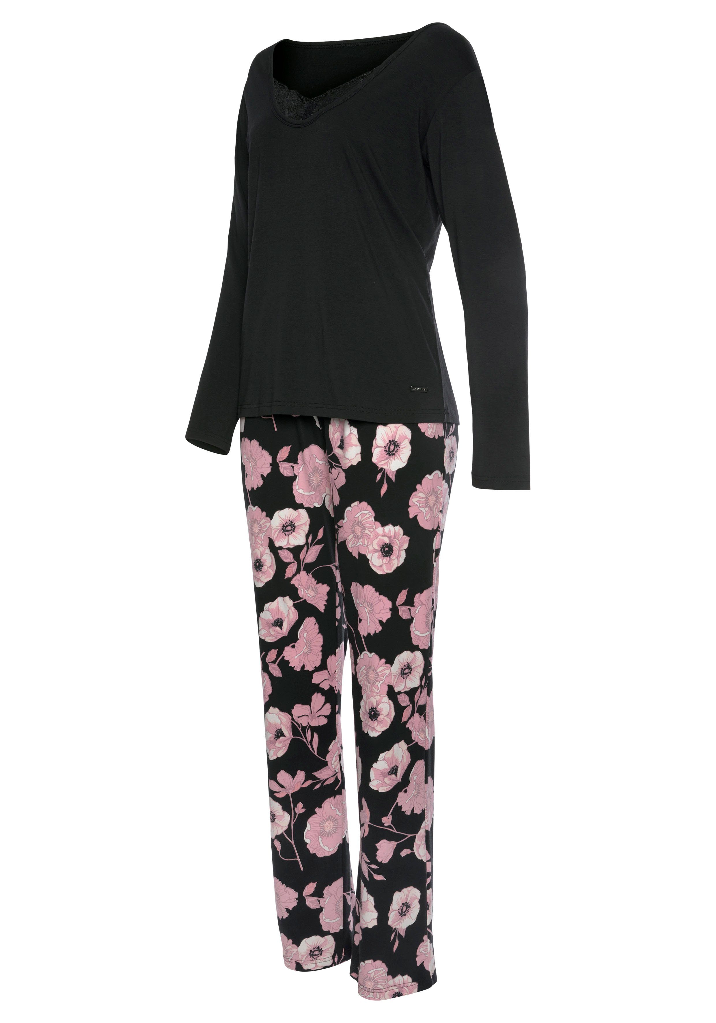 Blumenmuster Pyjama und tlg., Spitzendetails 1 LASCANA mit (2 Stück)
