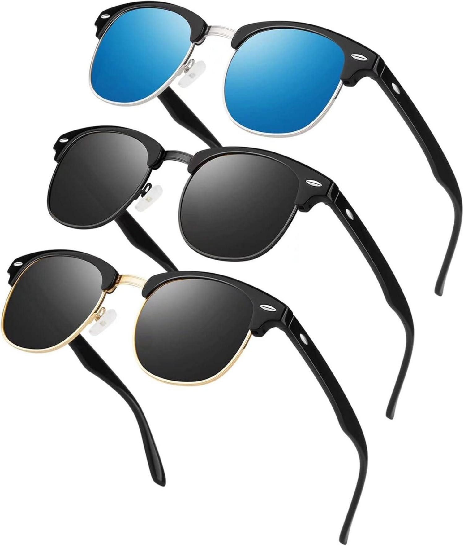 Retrosonnenbrille Polarisierte Sonnenbrille Herren Damen Retro Halbrahmen UV400 Schwarz
