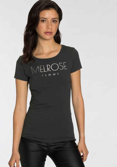 Melrose Rundhalsshirt mit Logo-Folienprint