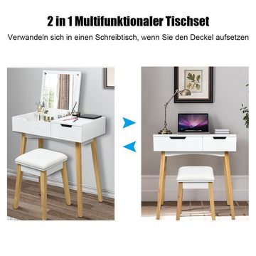 COSTWAY Schminktisch Frisiertisch, mit Hocker, Klappspiegel und Schublade, Weiß