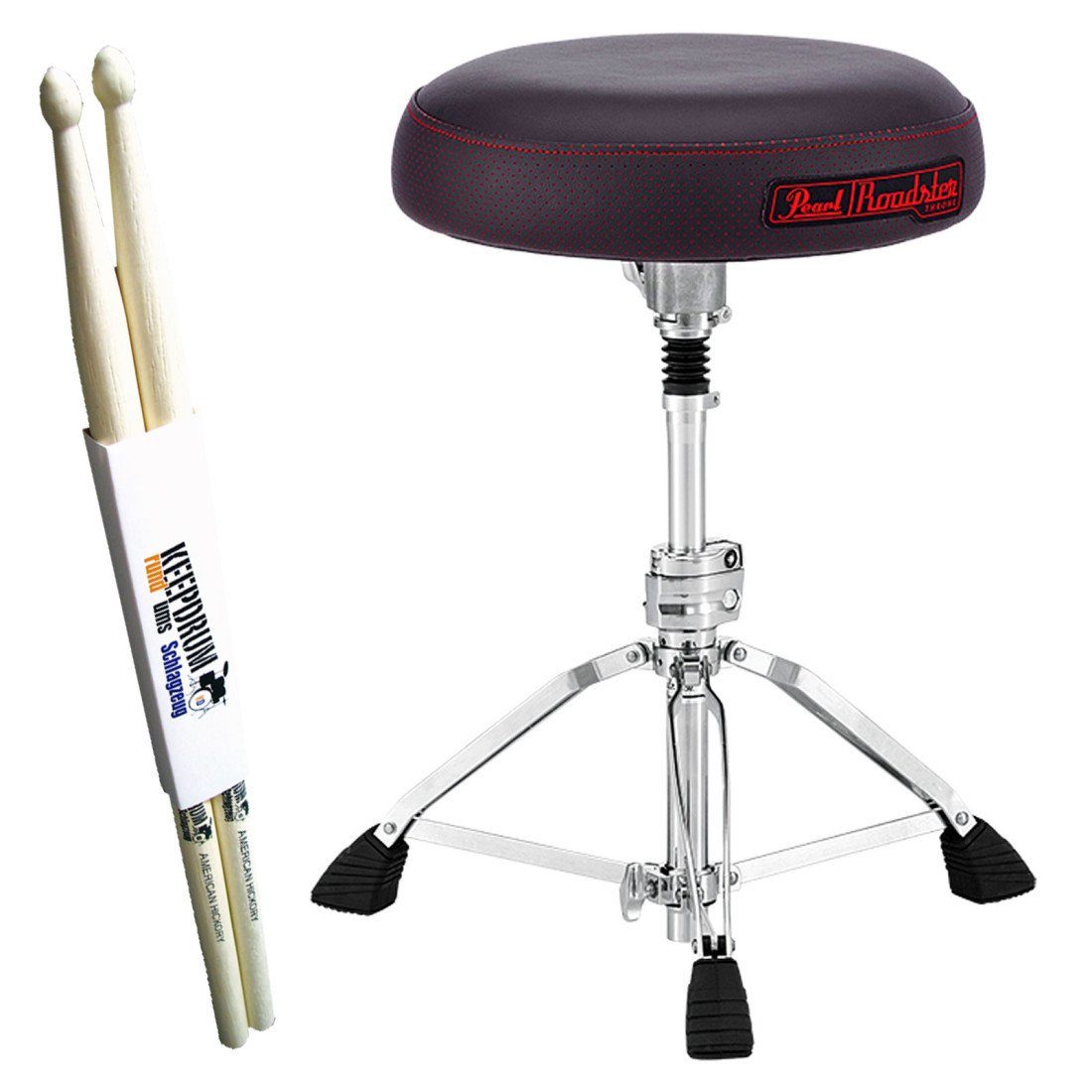 Pearl Drums Schlagzeughocker D-1500SP Roadster Drum Hocker (Mit Drumsticks), Bundle | Drehhocker