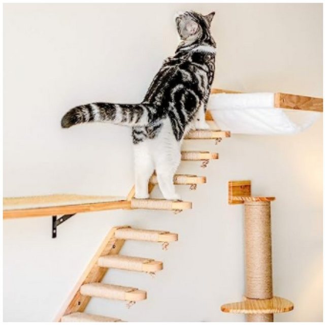 FeelGlad Katzen-Kletterwand “Niedrig links, hoch rechts, Katzenkletterwand Liege”