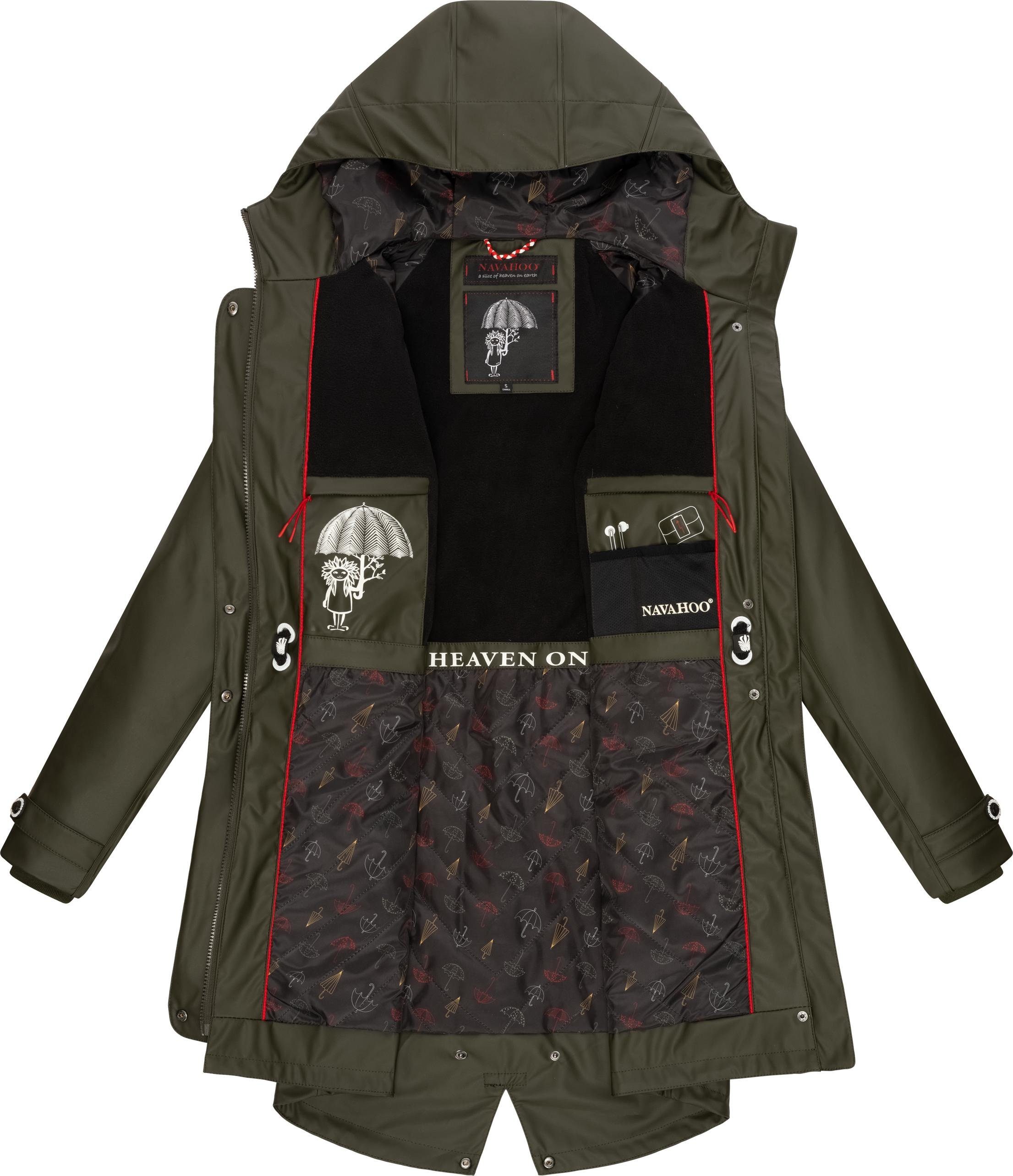 Navahoo Regenjacke Rainy Flower modischer olivgrün Damen mit Kapuze Regenmantel